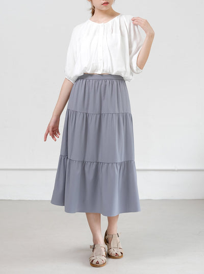 Alina Tiered Midi Skirt ( removable strap ) - DAG-DD0713-23StoneBlueF - Stone Blue - F - D'ZAGE Designs