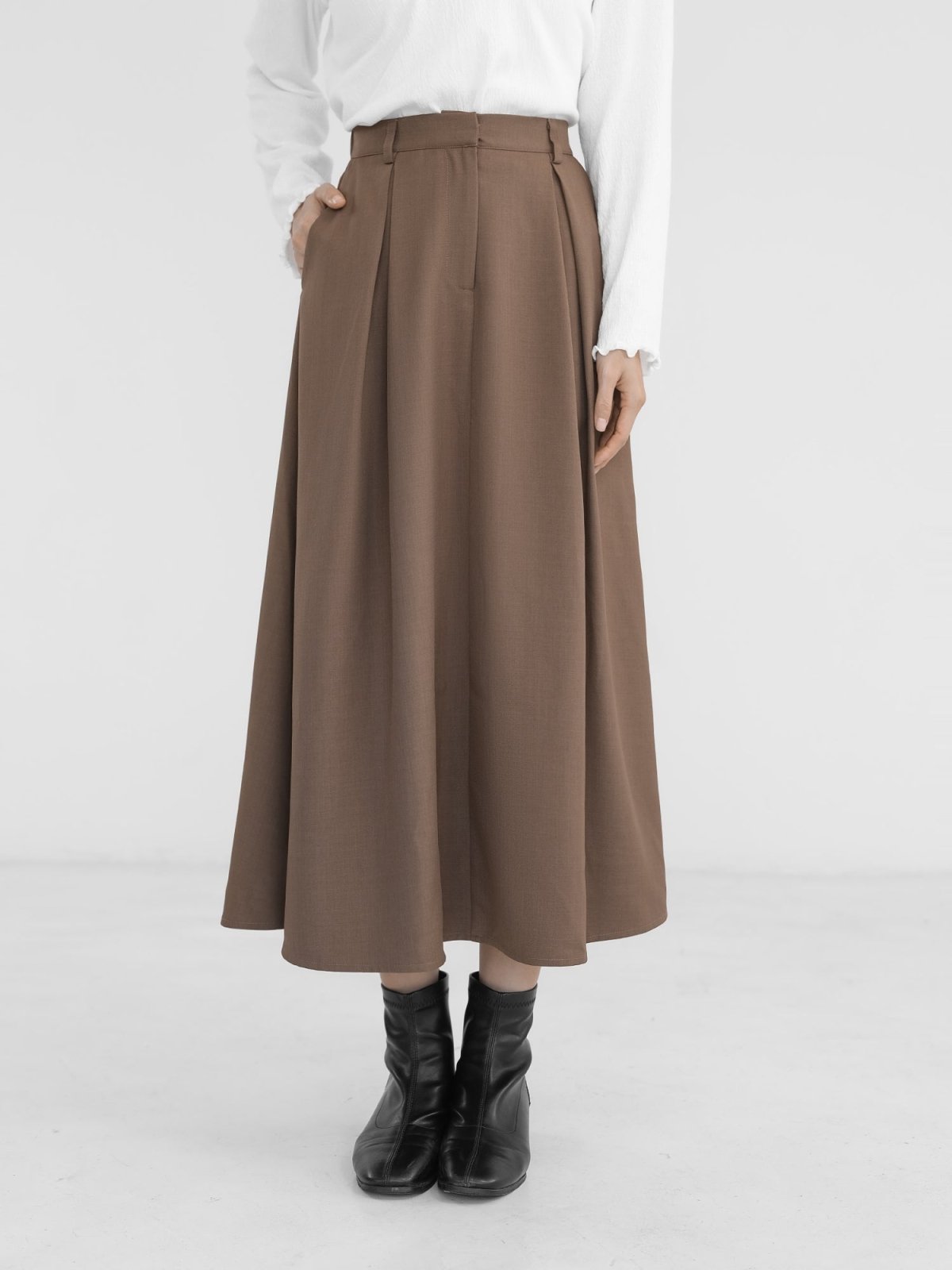 Myka Pleated Midi Skirt - DAG-DD1290-23BrownieF - Brownie - F - D'zage Designs
