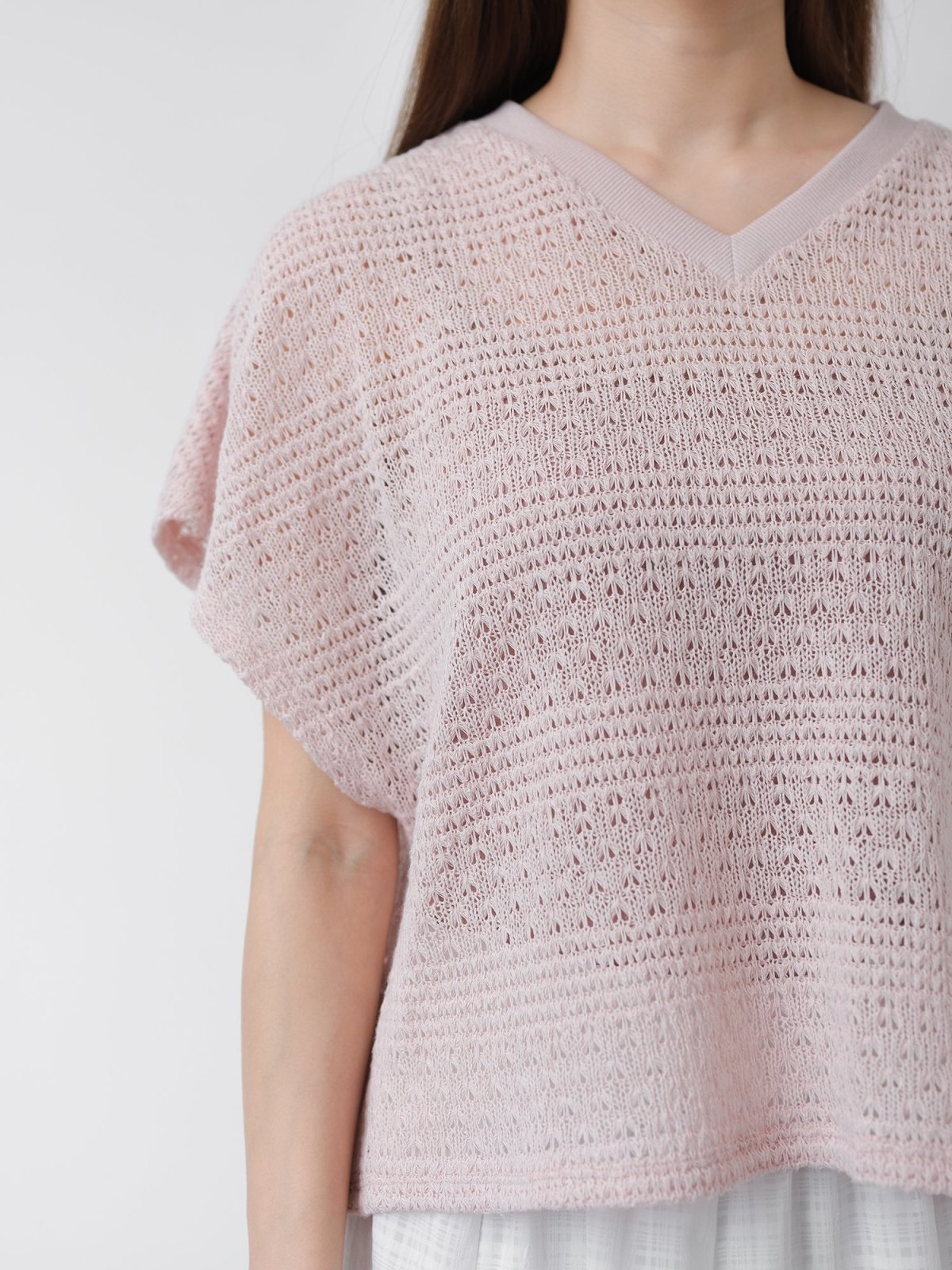 V-neck Crochet Top - DAG-DD1439-24SoftPinkF - Soft Pink - F - D'zage Designs