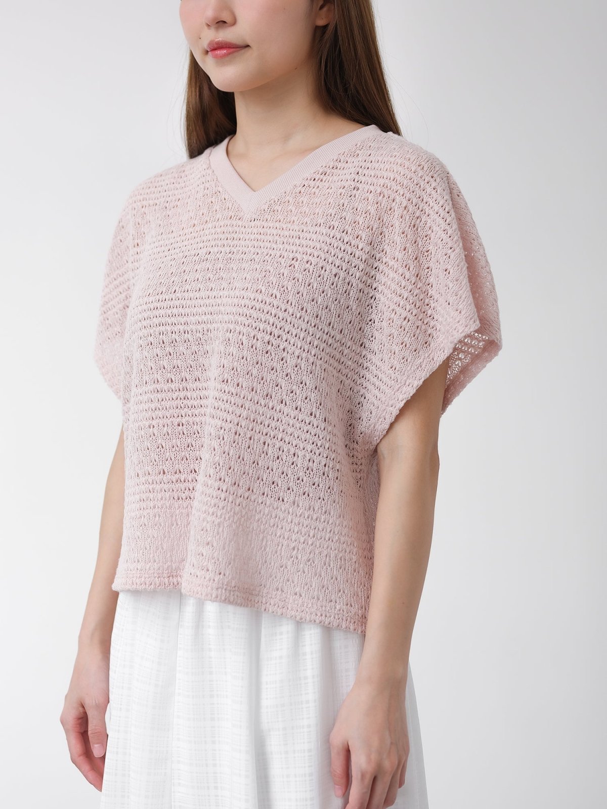 V-neck Crochet Top - DAG-DD1439-24SoftPinkF - Soft Pink - F - D'zage Designs