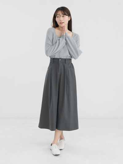 Maisy Front Slit Twill Skirt - DAG-DD1304-23CharcoalS - Charcoal - S - D'zage Designs