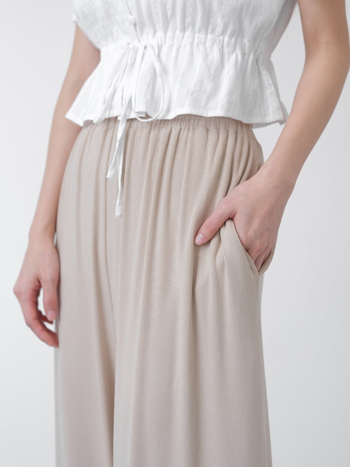 Relaxed Ribbed Knit Pants - DAG-DD1454-24AlmondCreamF - Almond Cream - F - D'zage Designs