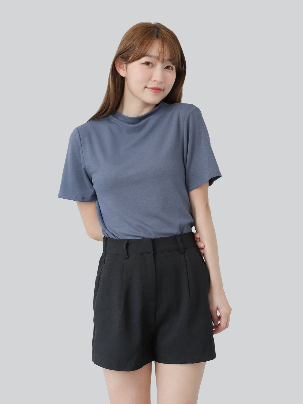 小立領柔膚短袖上衣
