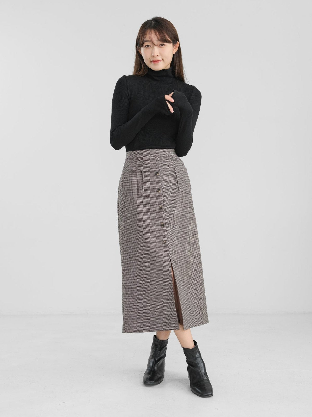 Valkyrie Buttoned Midi Skirt - DAG-DD1303-23DarkHoundtoothS - Dark Houndtooth - S - D'zage Designs