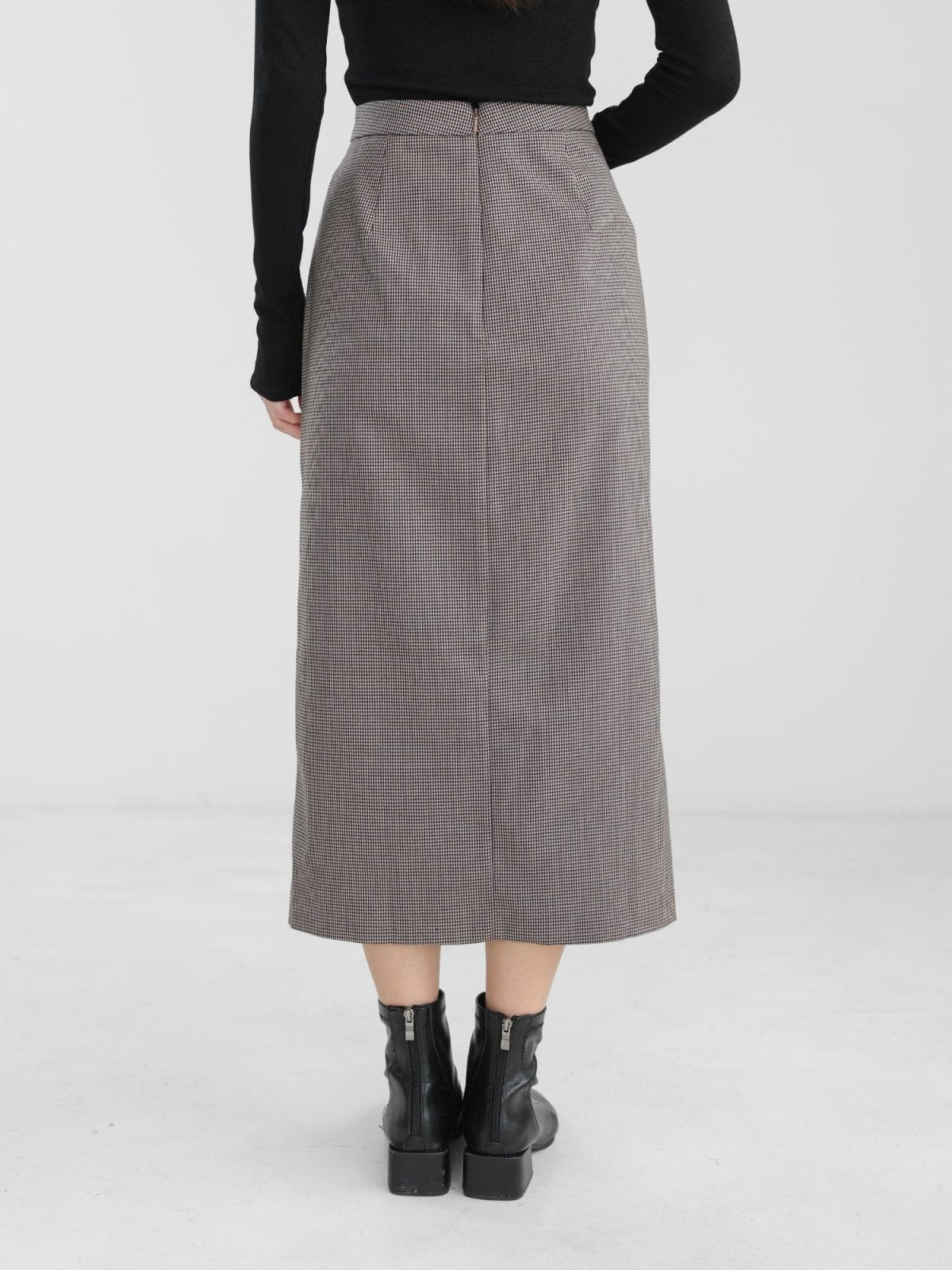 Valkyrie Buttoned Midi Skirt - DAG-DD1303-23DarkHoundtoothS - Dark Houndtooth - S - D'zage Designs