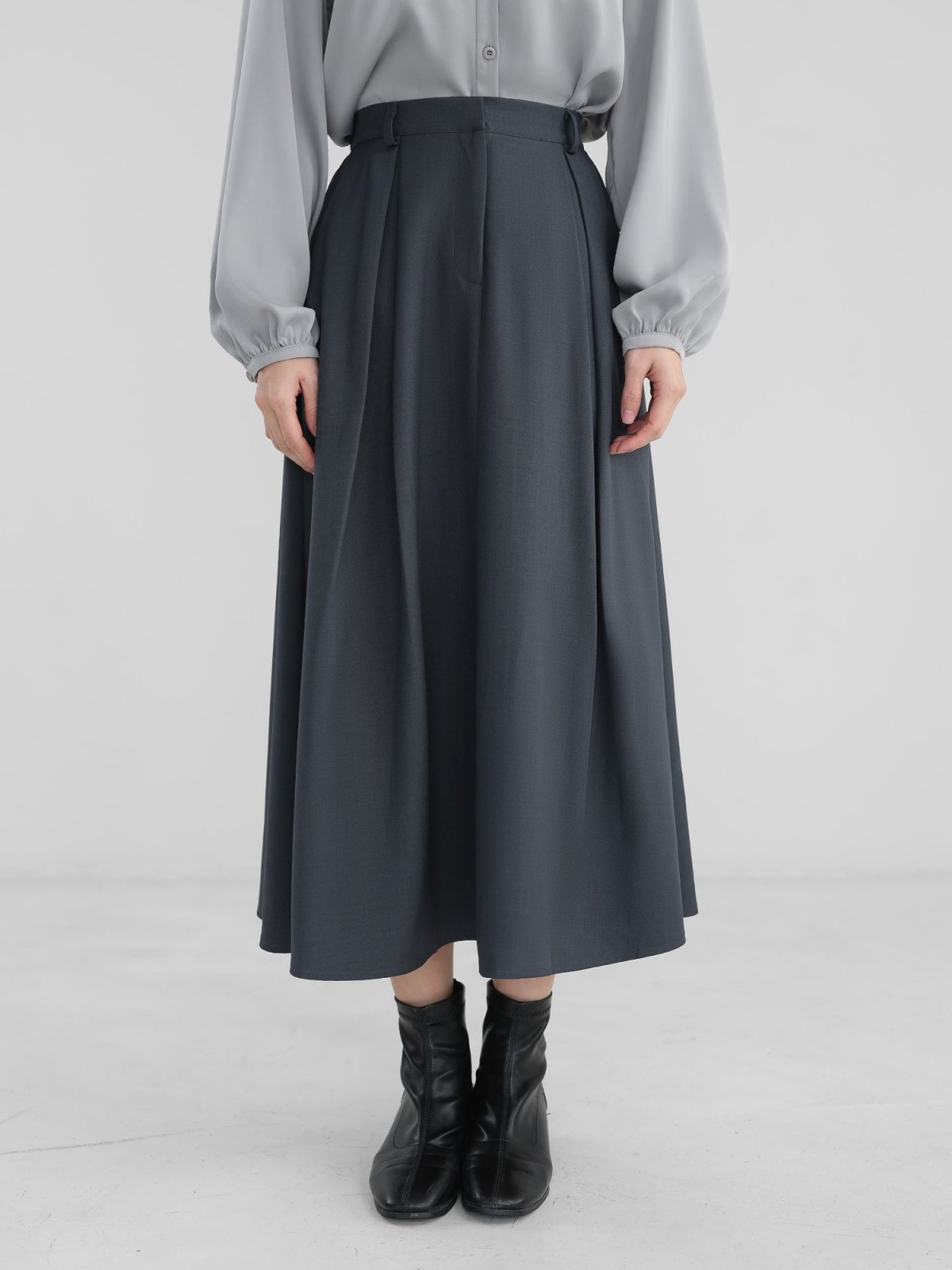 Myka Pleated Midi Skirt - DAG-DD1290-23SteelBlueF - Steel Blue - F - D'zage Designs