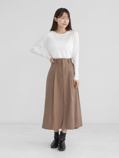 Maisy Front Slit Twill Skirt - DAG-DD1304-23BrownieS - Brownie - S - D'zage Designs