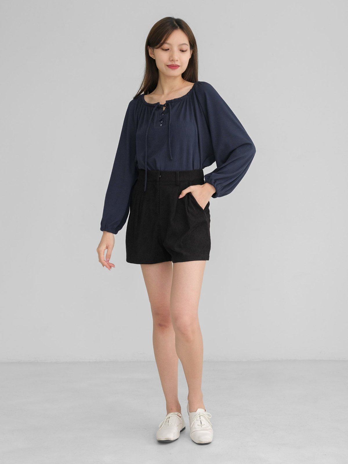 Corduroy Pleated Shorts - DAG-DD1385-24BlackS - Black - S - D'zage Designs