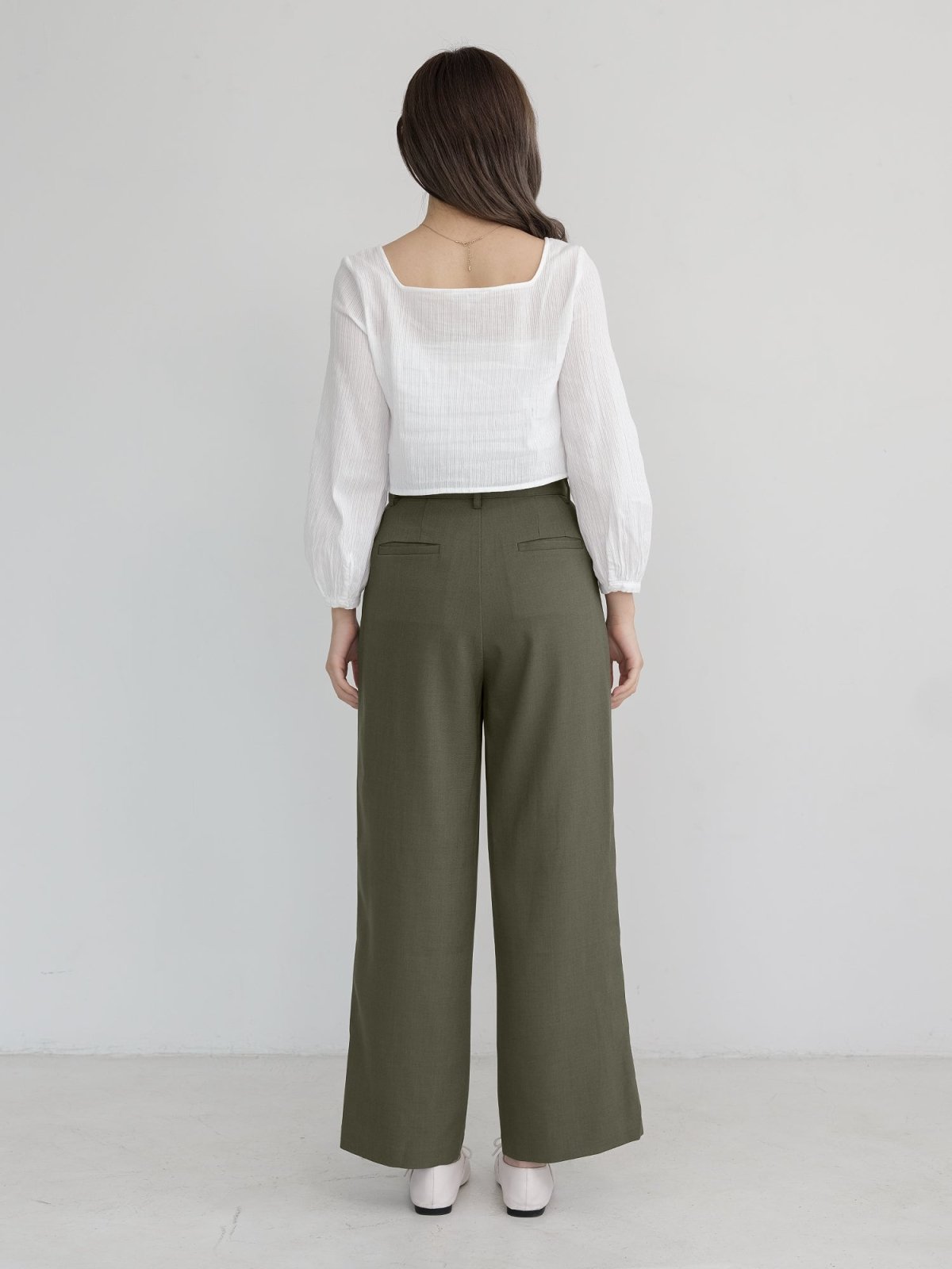 Artemis Belted Wide Leg Trousers (Long/ Short ver.) - DAG-DD1113-23OliveS - Olive Green - Long Ver. (101cm) - S - D'zage Designs