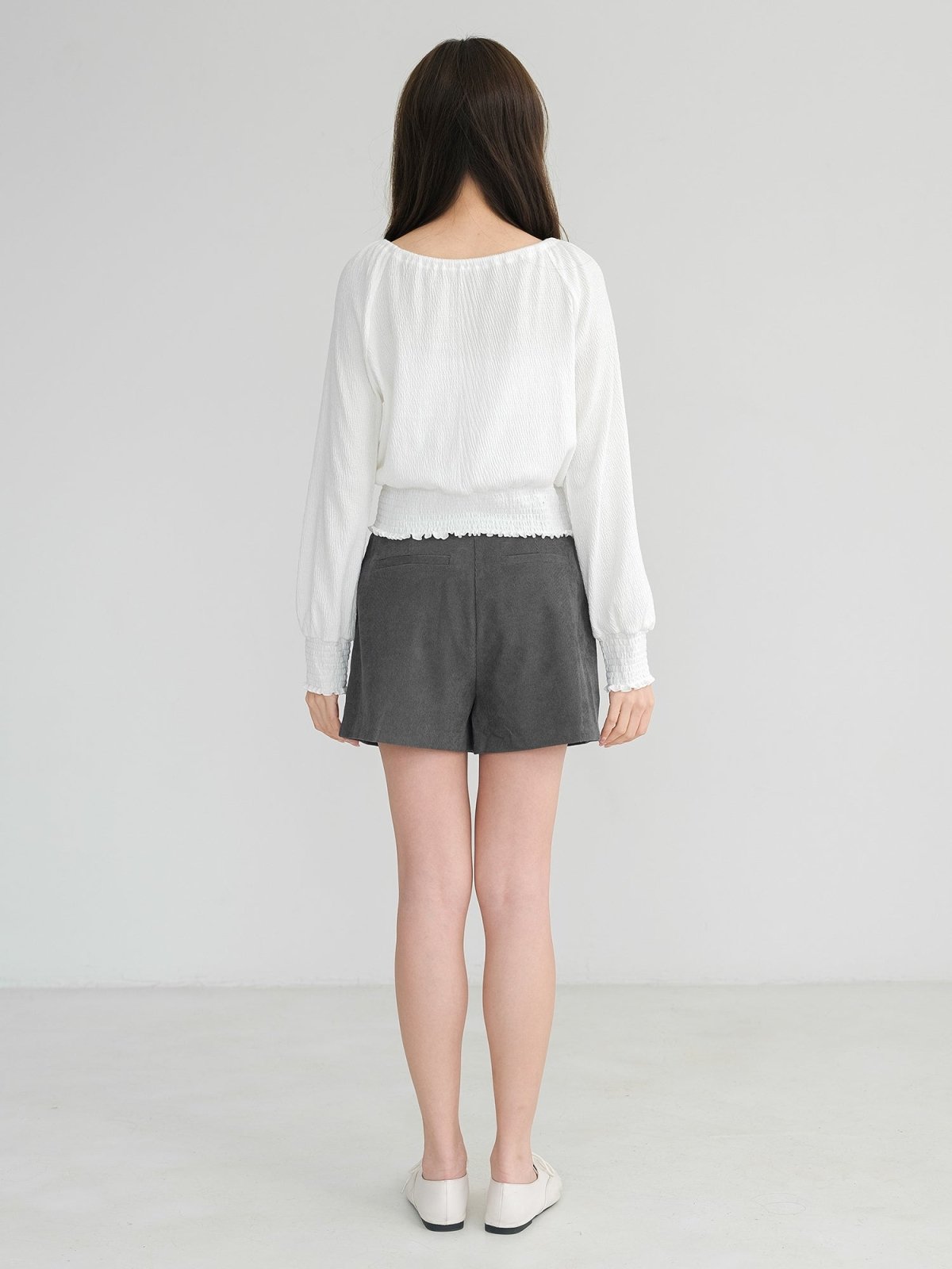 Corduroy Pleated Shorts - DAG-DD1385-24CharcoalS - Charcoal - S - D'zage Designs