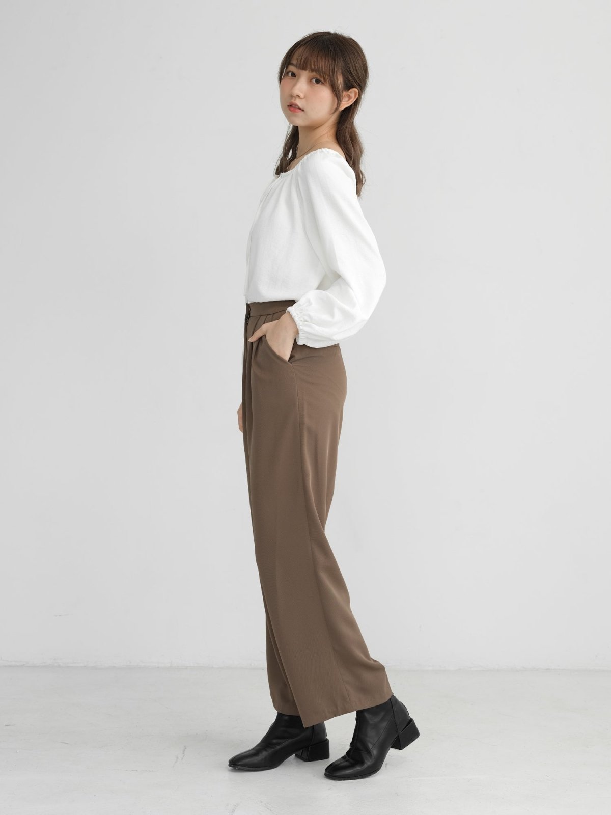 Brooklyn Comfy Wide Leg Trousers (Long/ Short ver.) - DAG-DD0804-23BrownieS - Short Ver. (96cm) - Brownie - S - D'zage Designs