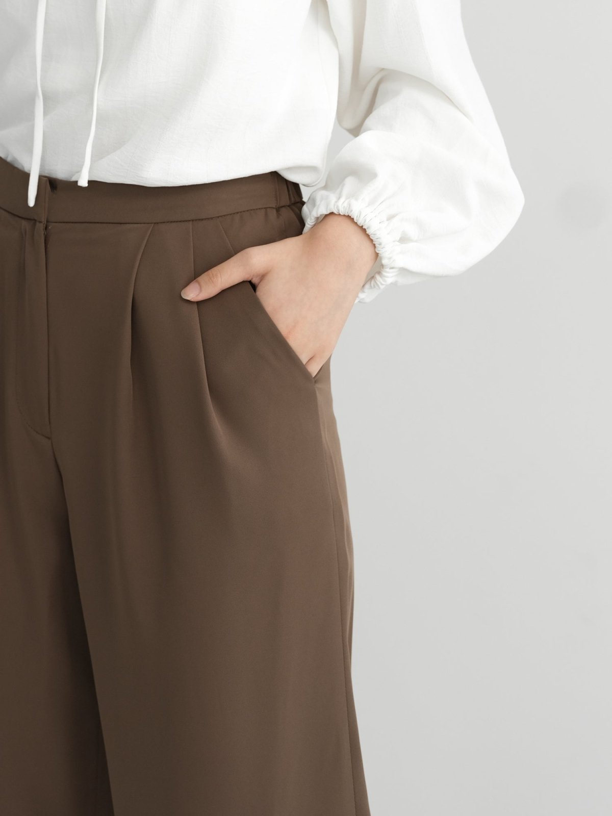 Brooklyn Comfy Wide Leg Trousers (Long/ Short ver.) - DAG-DD0804-23BrownieS - Short Ver. (96cm) - Brownie - S - D'zage Designs