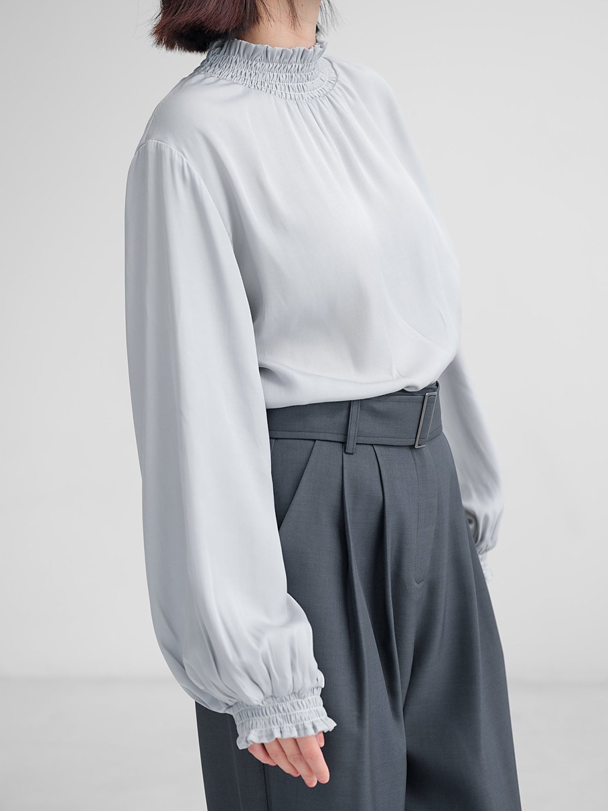 Abigail Shirred Puff Sleeve Top - DAG-DD1116-23LilacGrayS - Lilac Gray - S - D'zage Designs