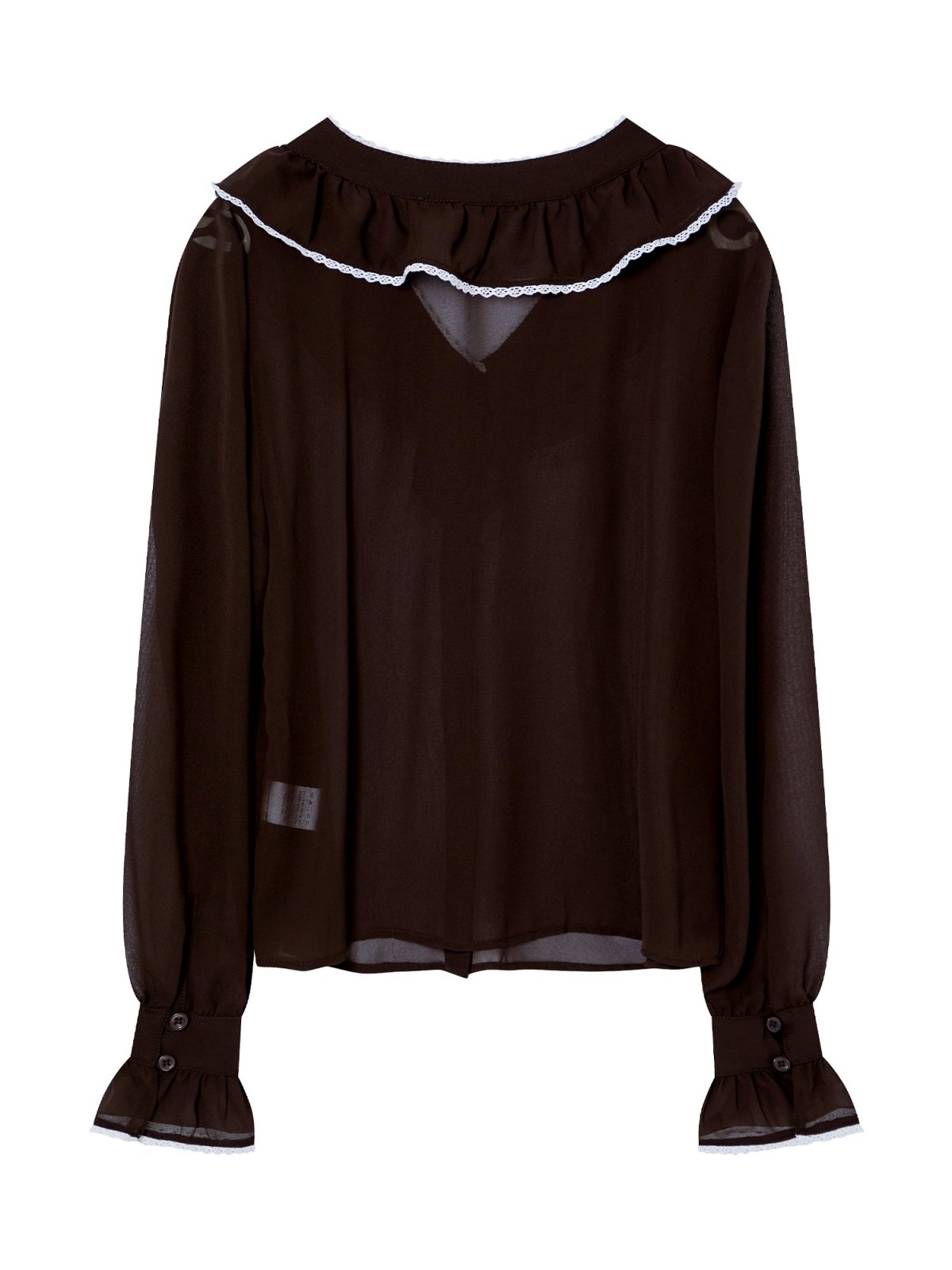 Ruffled Button-up Top - DAG-DD8726-21ChocolateS - Brownie - S - D'zage Designs