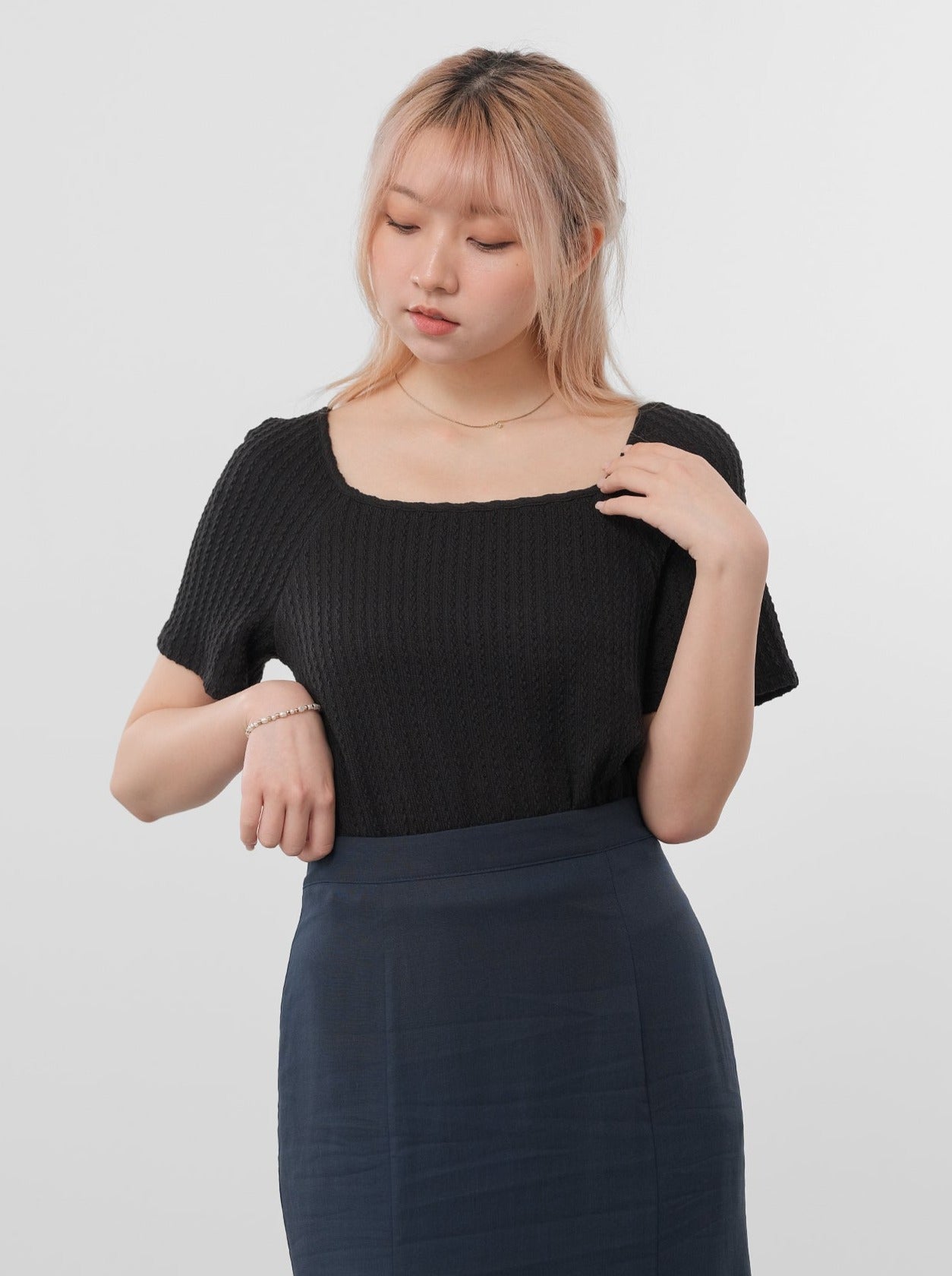 Winry Square Neck Cable-Knit Top