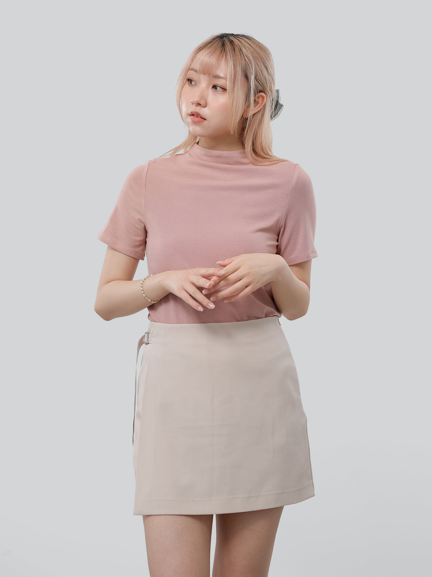 小立領柔膚短袖上衣