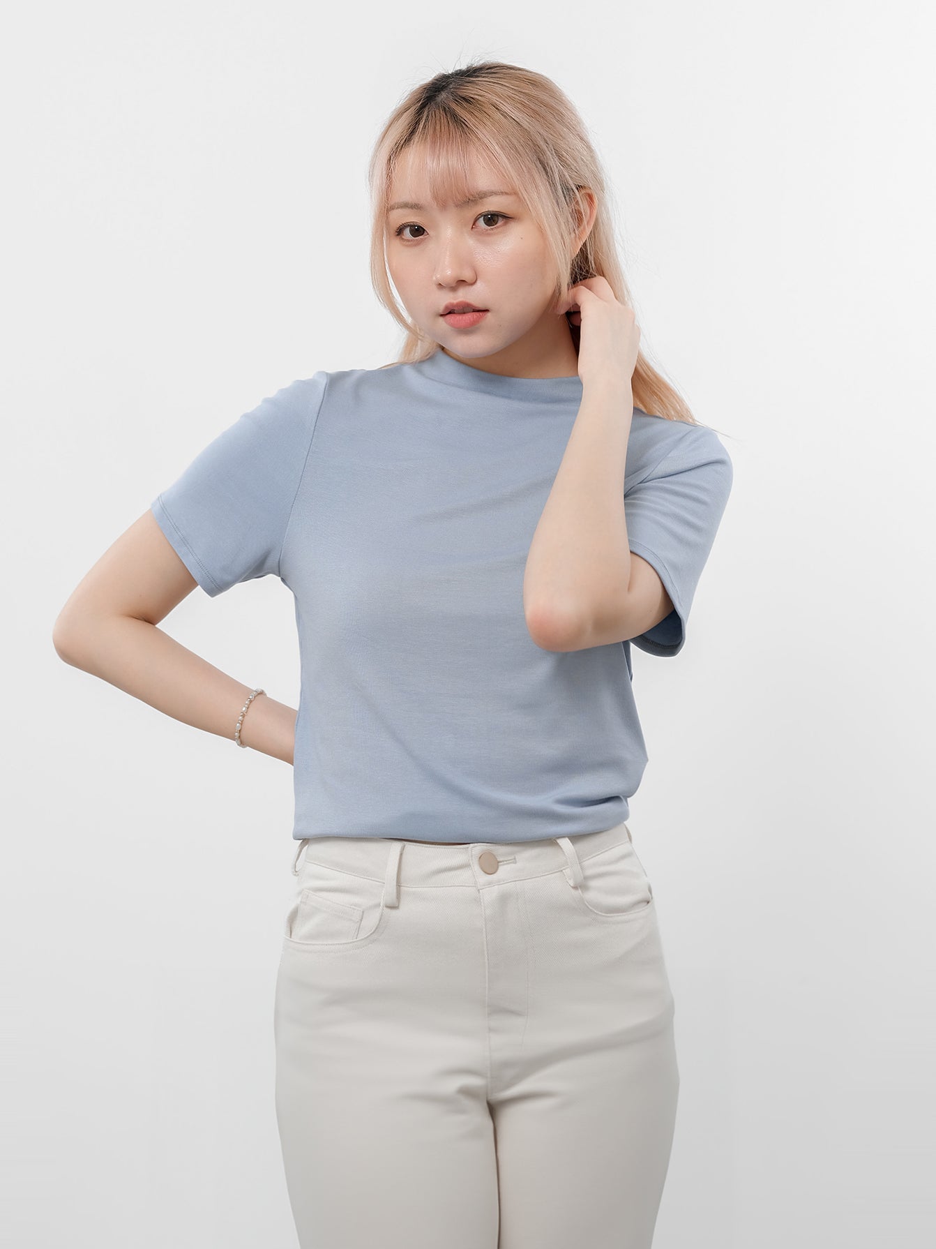 小立領柔膚短袖上衣