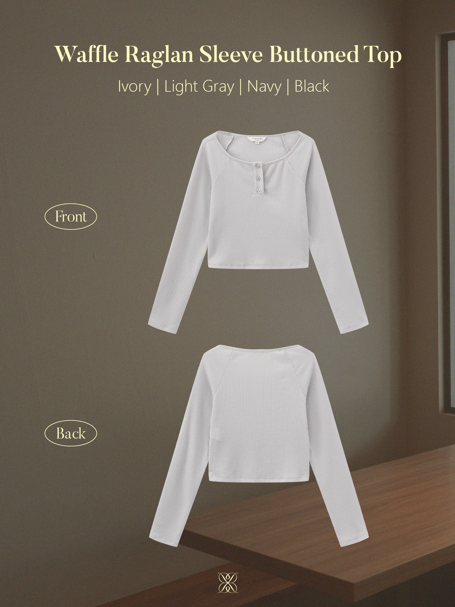 Waffle Raglan Sleeve Buttoned Top