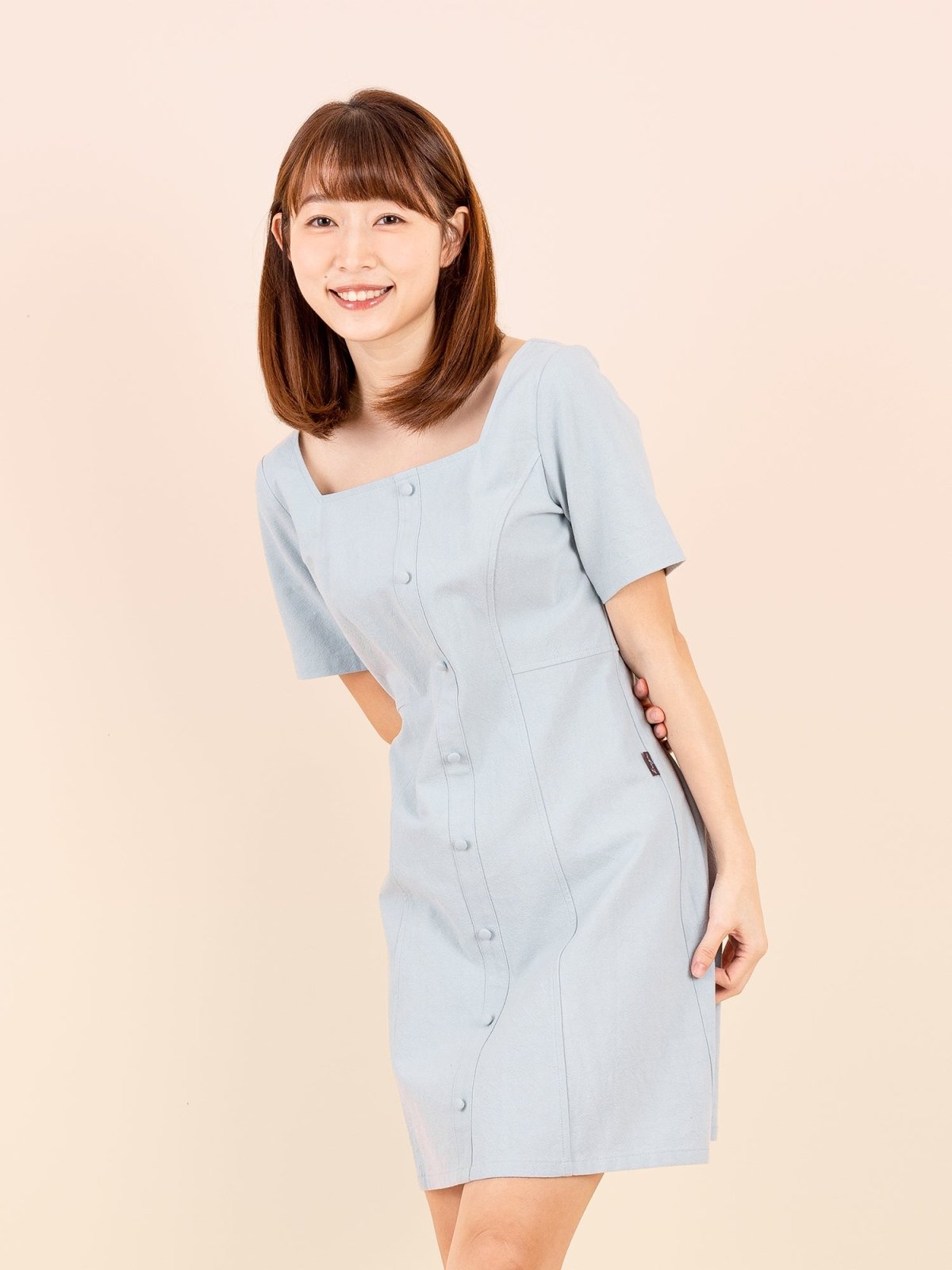 Square-Neck Button Front Mini Dress - DAG-DD9153-22BabyBlueS - Baby Blue - S - D'zage Designs