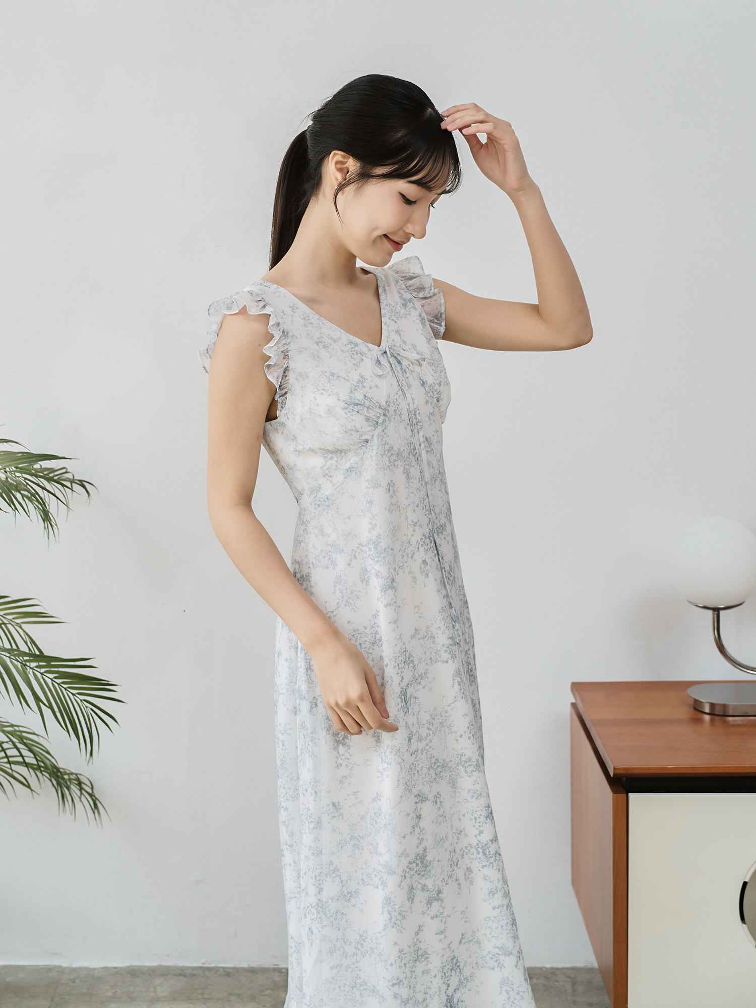 Ruffled Tie-Front Midi Dress