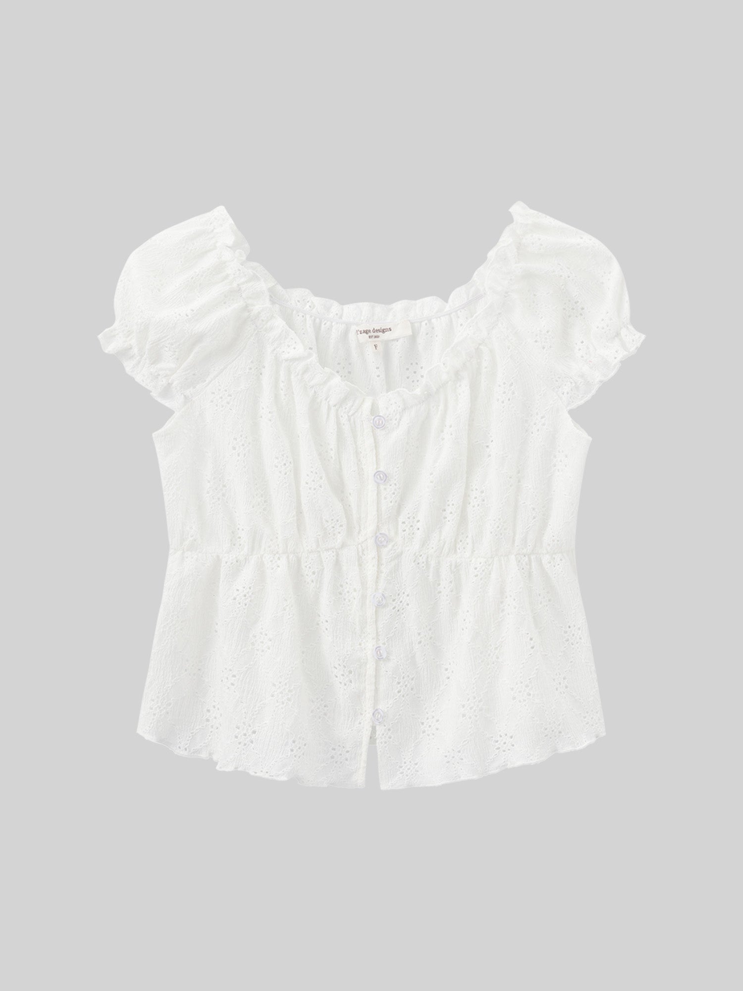 Buttoned Cap Sleeve Eyelet Top