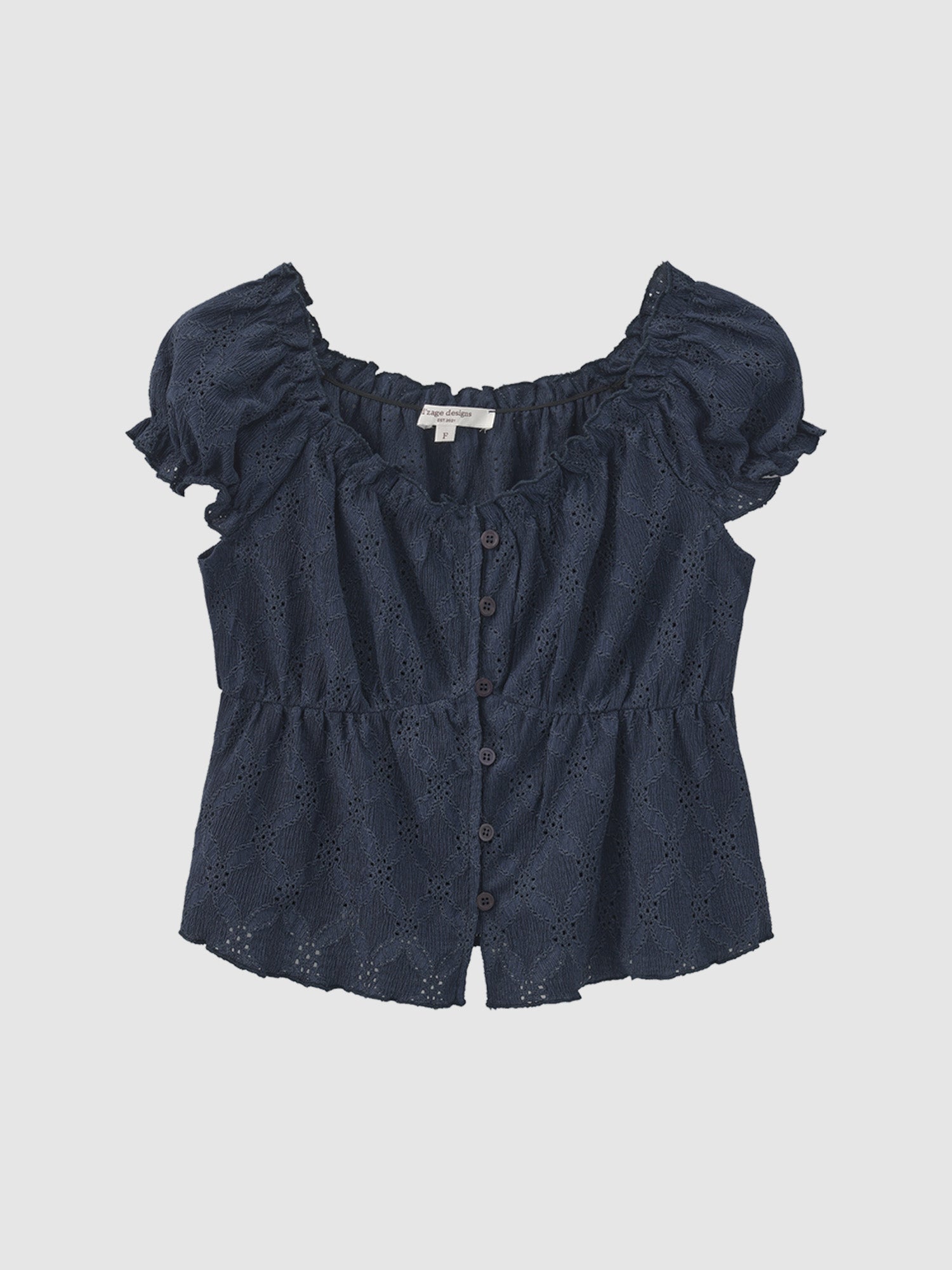 Buttoned Cap Sleeve Eyelet Top