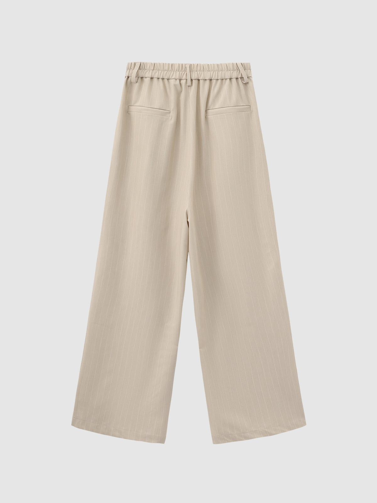 Dual Button Striped Wide-Leg Pants (With Elastic Waist)