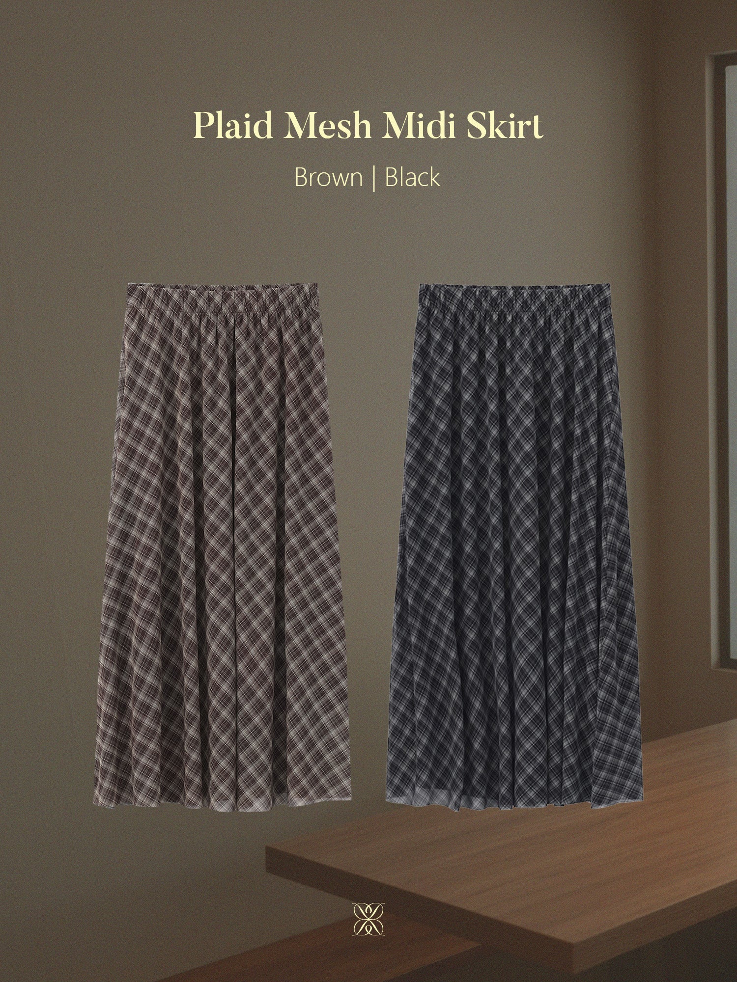 Plaid Mesh Midi Skirt