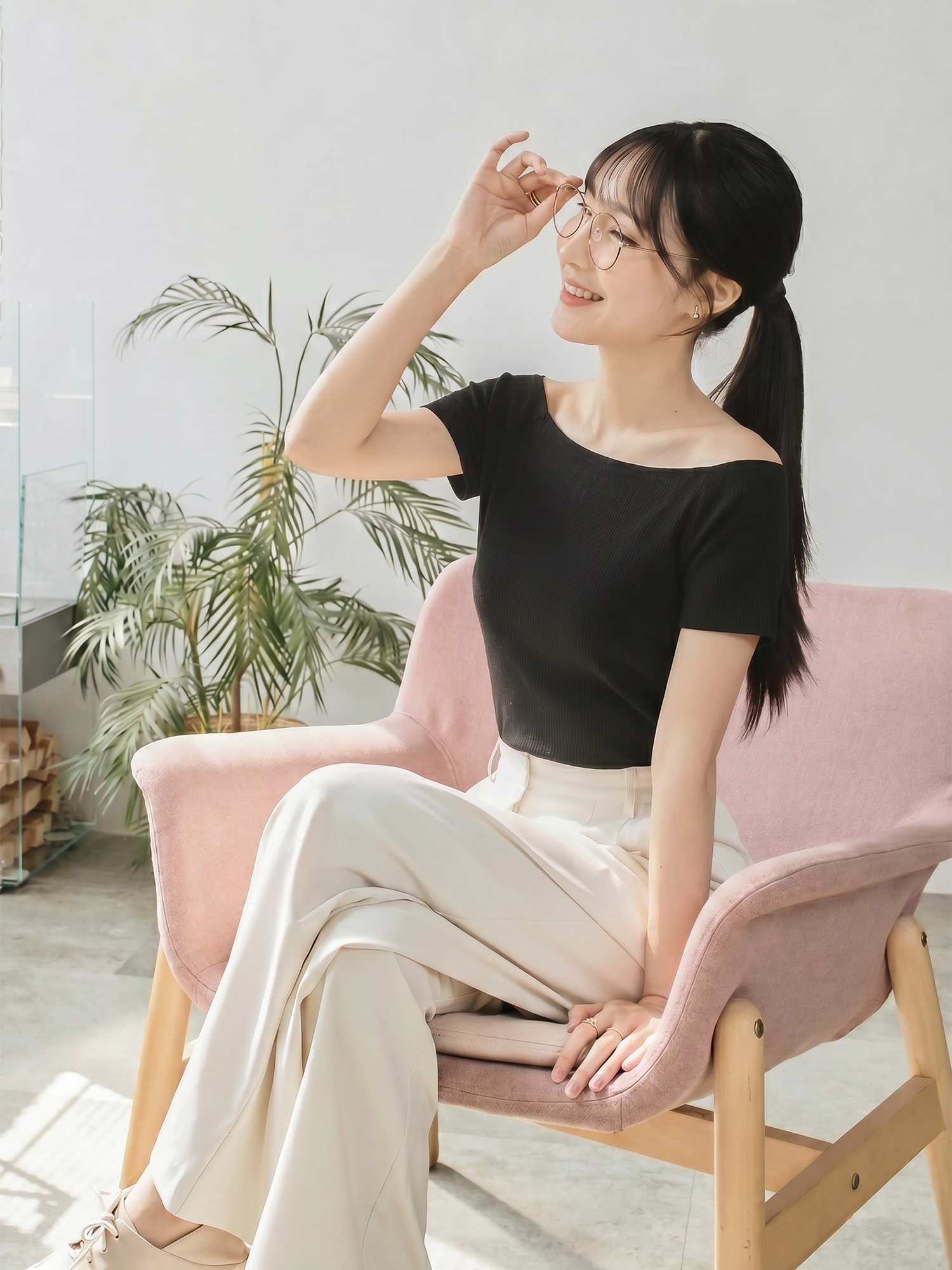 Boat Neck Rib Knit Top