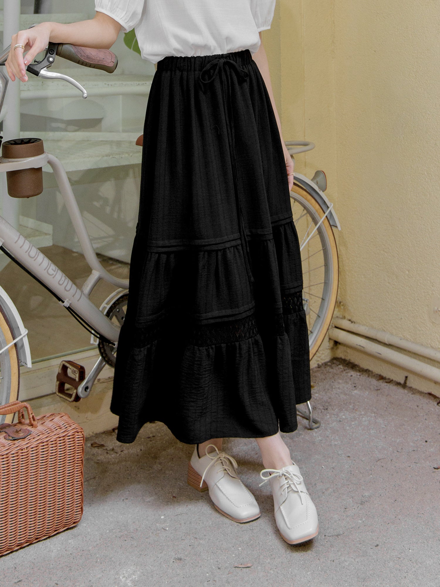 Lace Pintuck Long Skirt