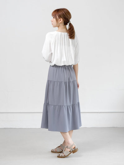 Alina Tiered Midi Skirt ( removable strap ) - DAG-DD0713-23StoneBlueF - Stone Blue - F - D'ZAGE Designs