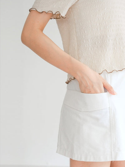 Eve Must-Have Wrinkle Ruffle Tee - DAG-DD0363-23CreamBrownS - Cream With Brown Hem - S - D'ZAGE Designs