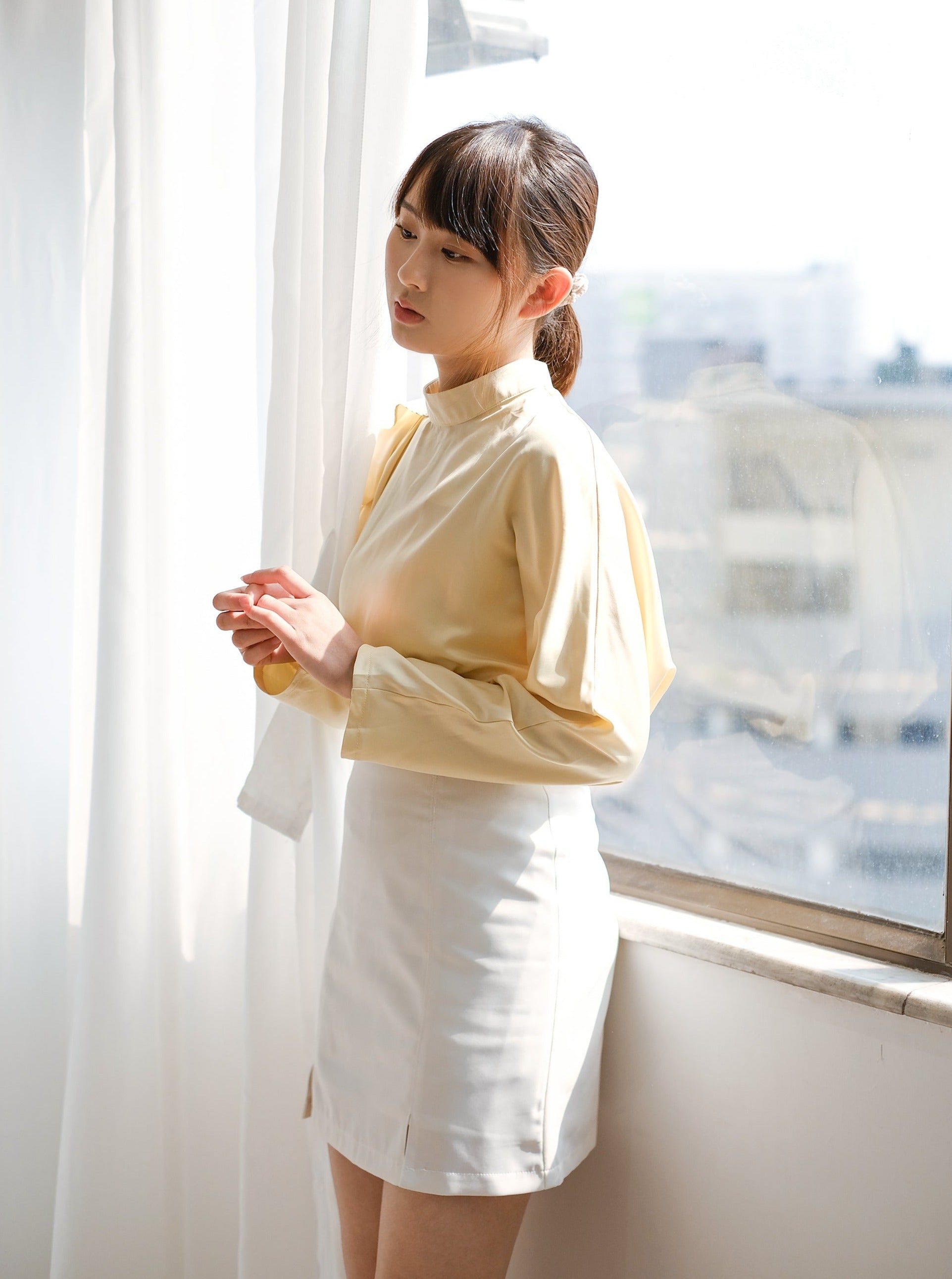 High Neck Cut-Out Blouse BUTTER - D'zage