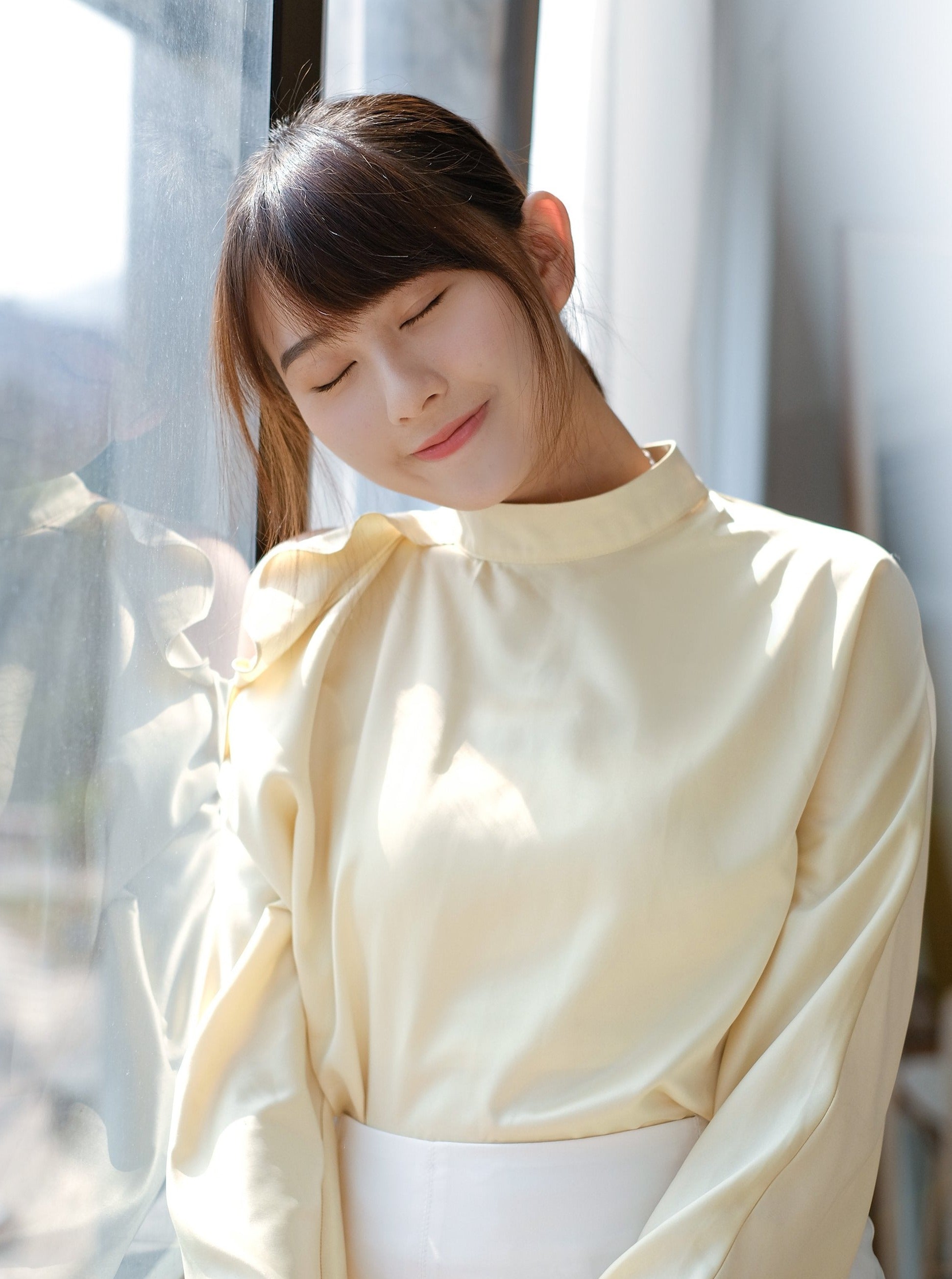 High Neck Cut-Out Blouse BUTTER - D'zage