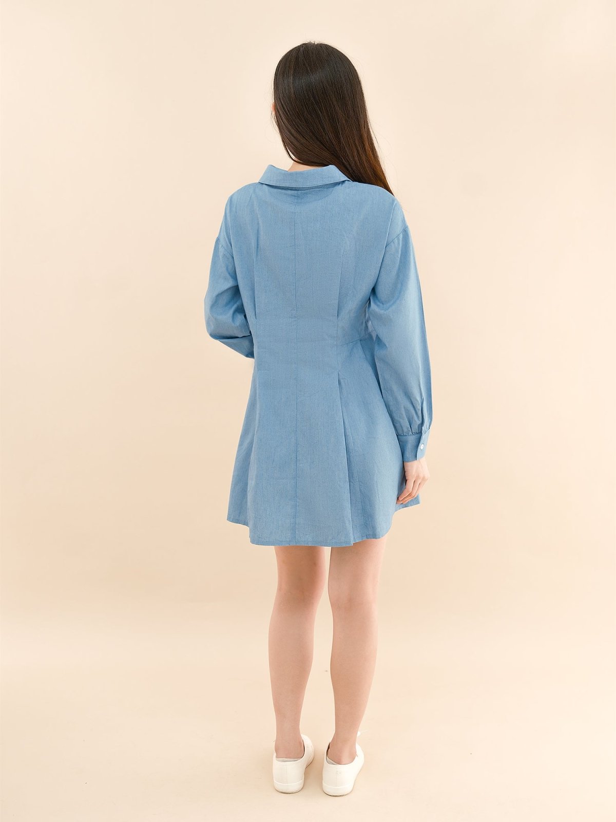 Fitted Chambray Shirt Dress - DAG-DD9045-22LightDenimS - Baby Blue - S - D'ZAGE Designs