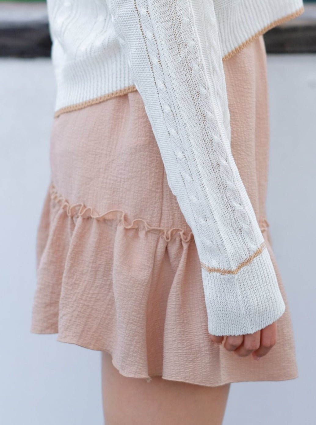 Ruffled Tiered Mini Skirt ALMOND PINK - DAG-DD8666-21AlmondF - Almond Pink - F - D'ZAGE Designs