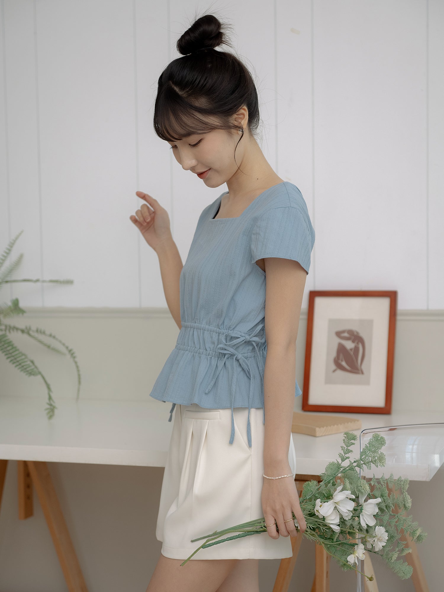 Square Neck Tie Waist Top