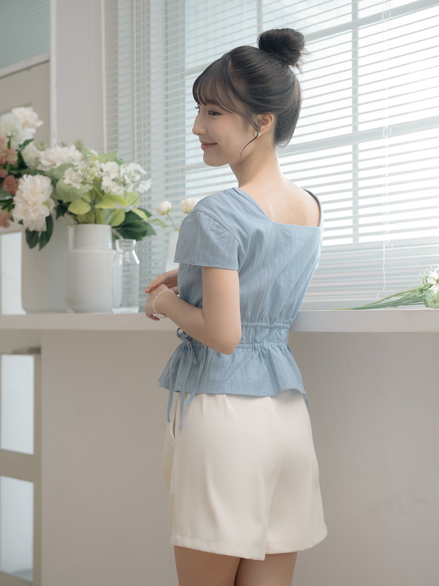 Square Neck Tie Waist Top