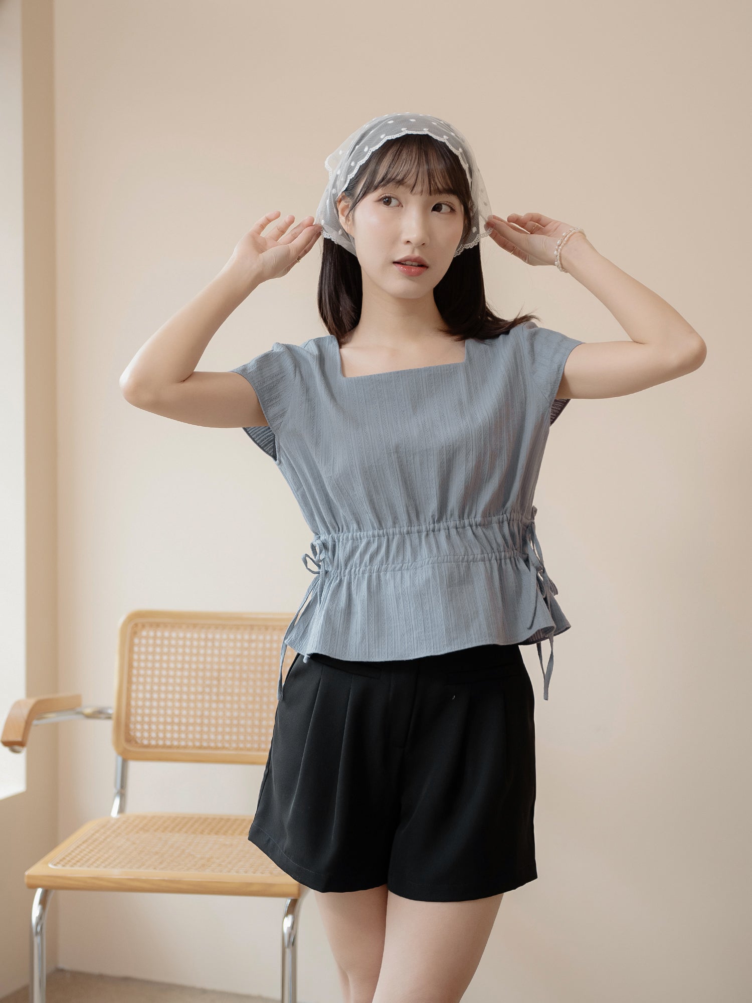 Square Neck Tie Waist Top