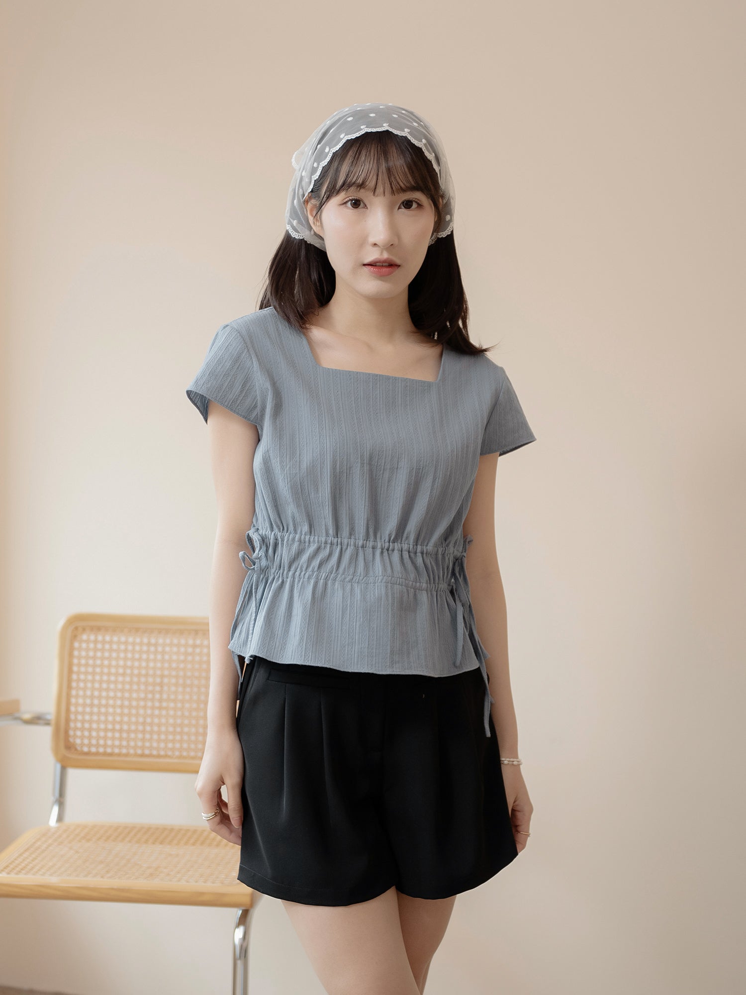Square Neck Tie Waist Top