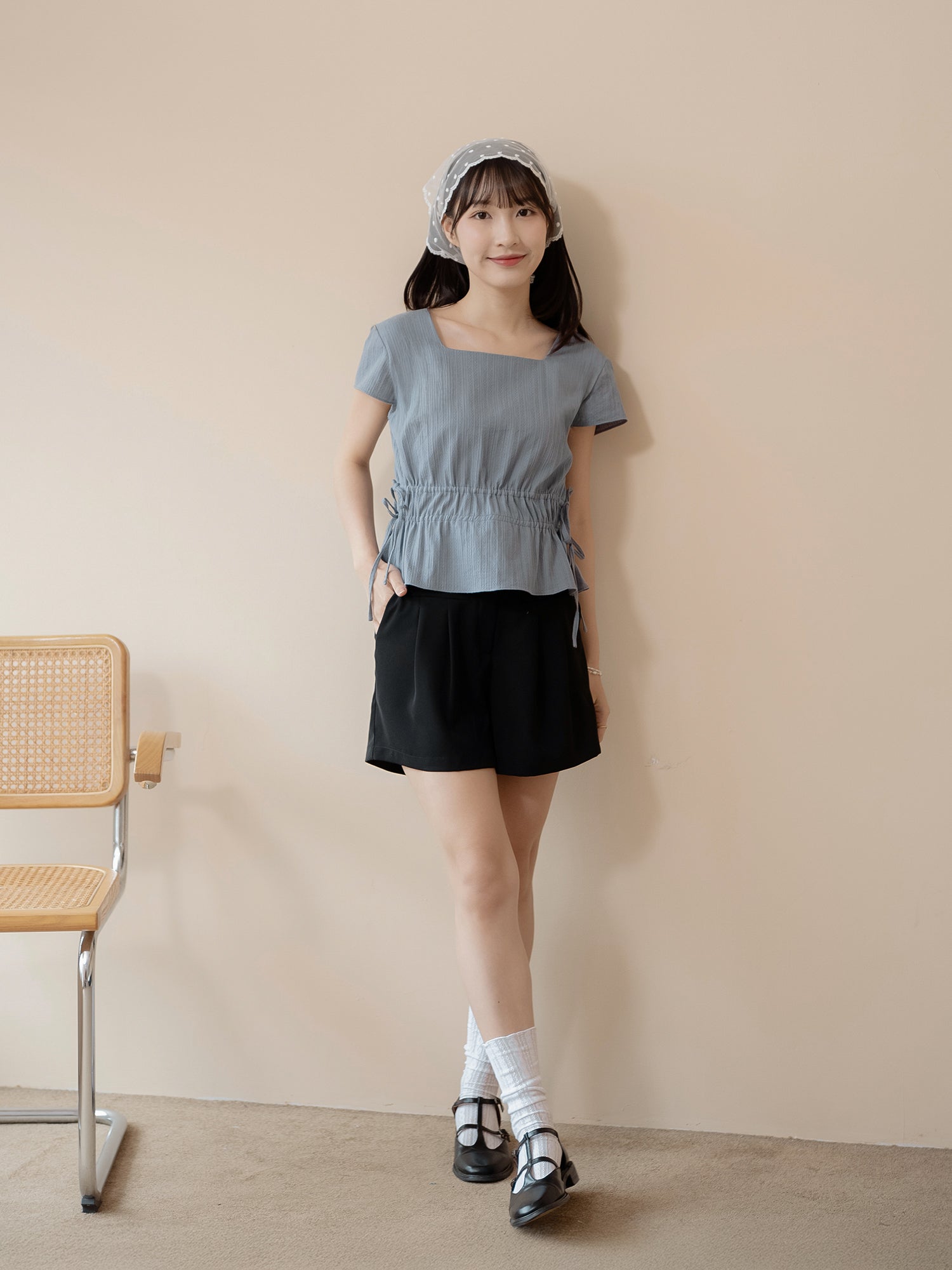 Square Neck Tie Waist Top