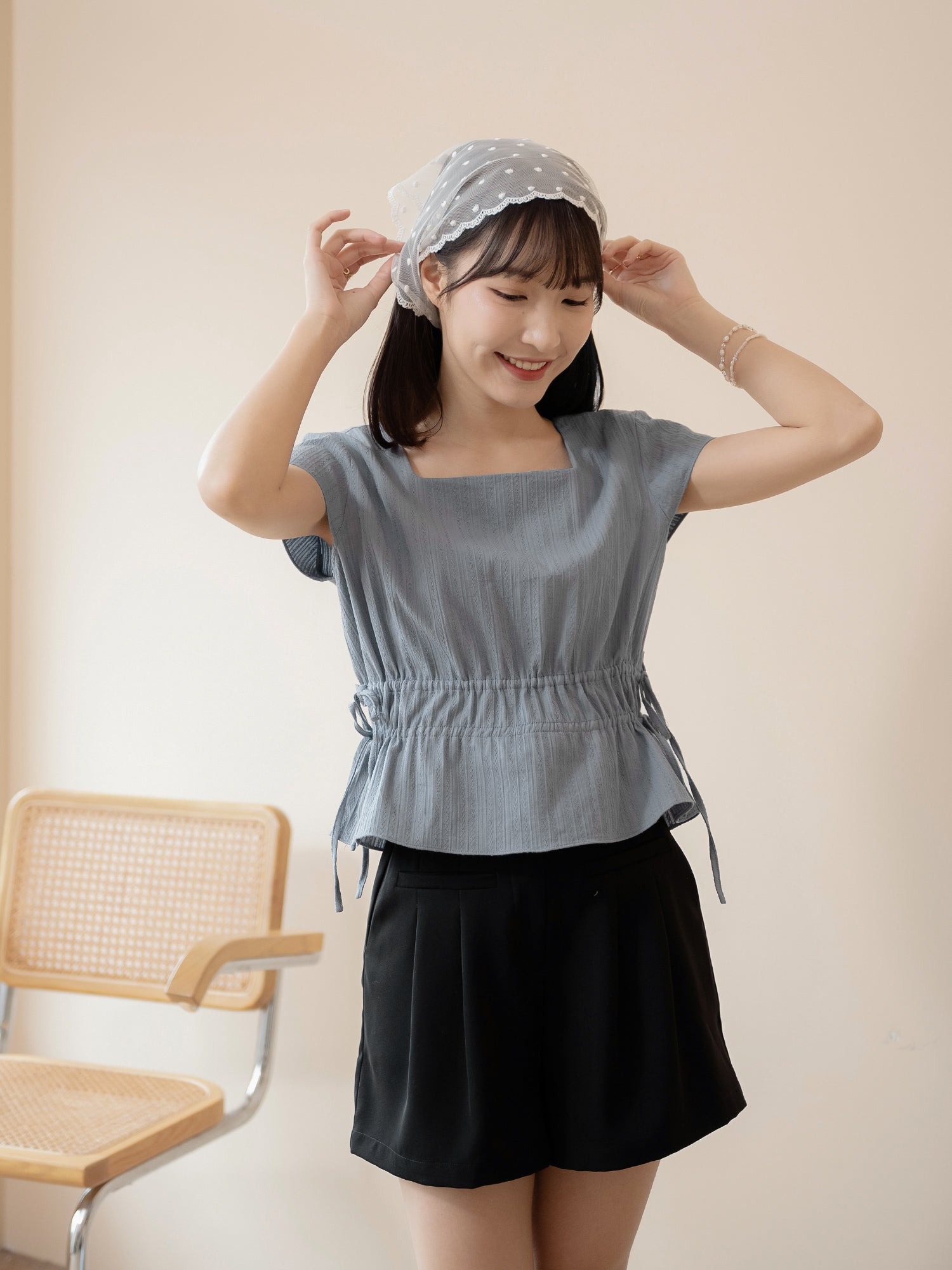 Square Neck Tie Waist Top