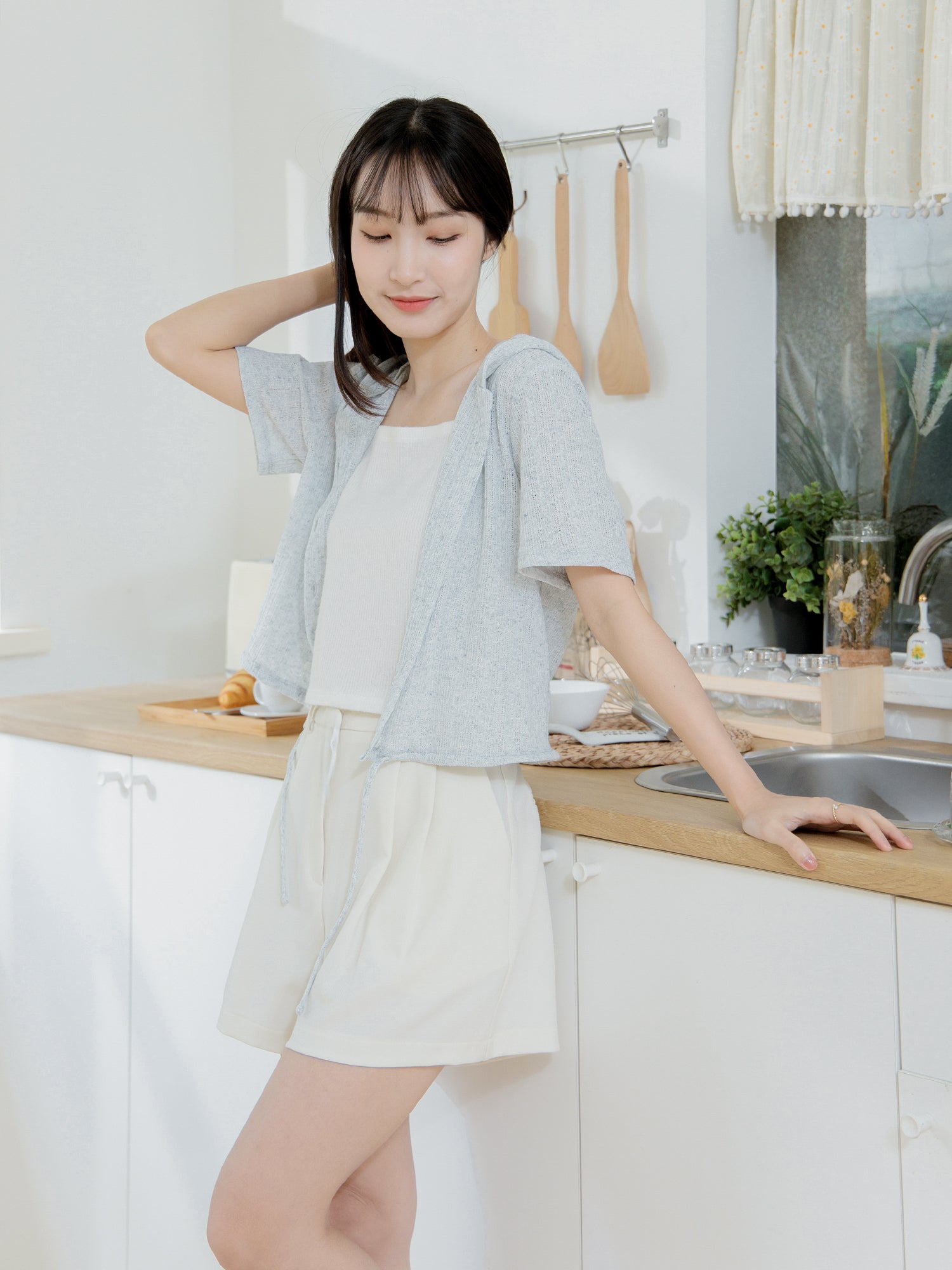 Crochet Hooded Tie Waist Top