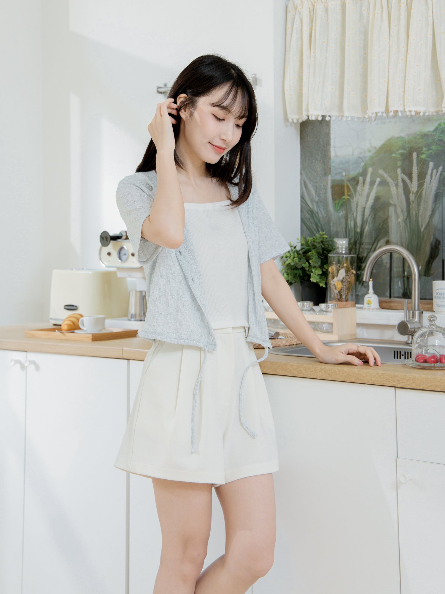 Crochet Hooded Tie Waist Top
