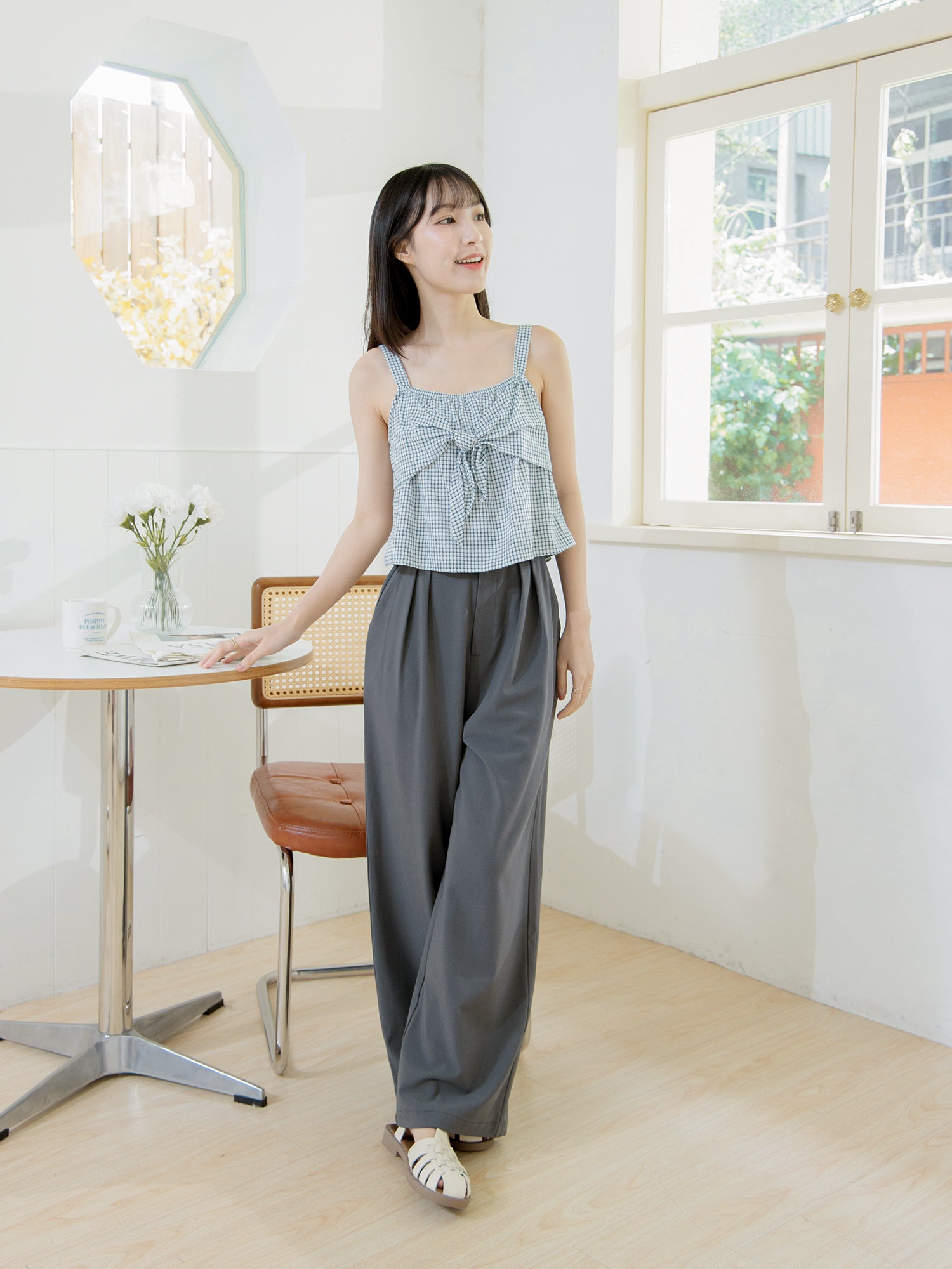 Tie Front Checker Top