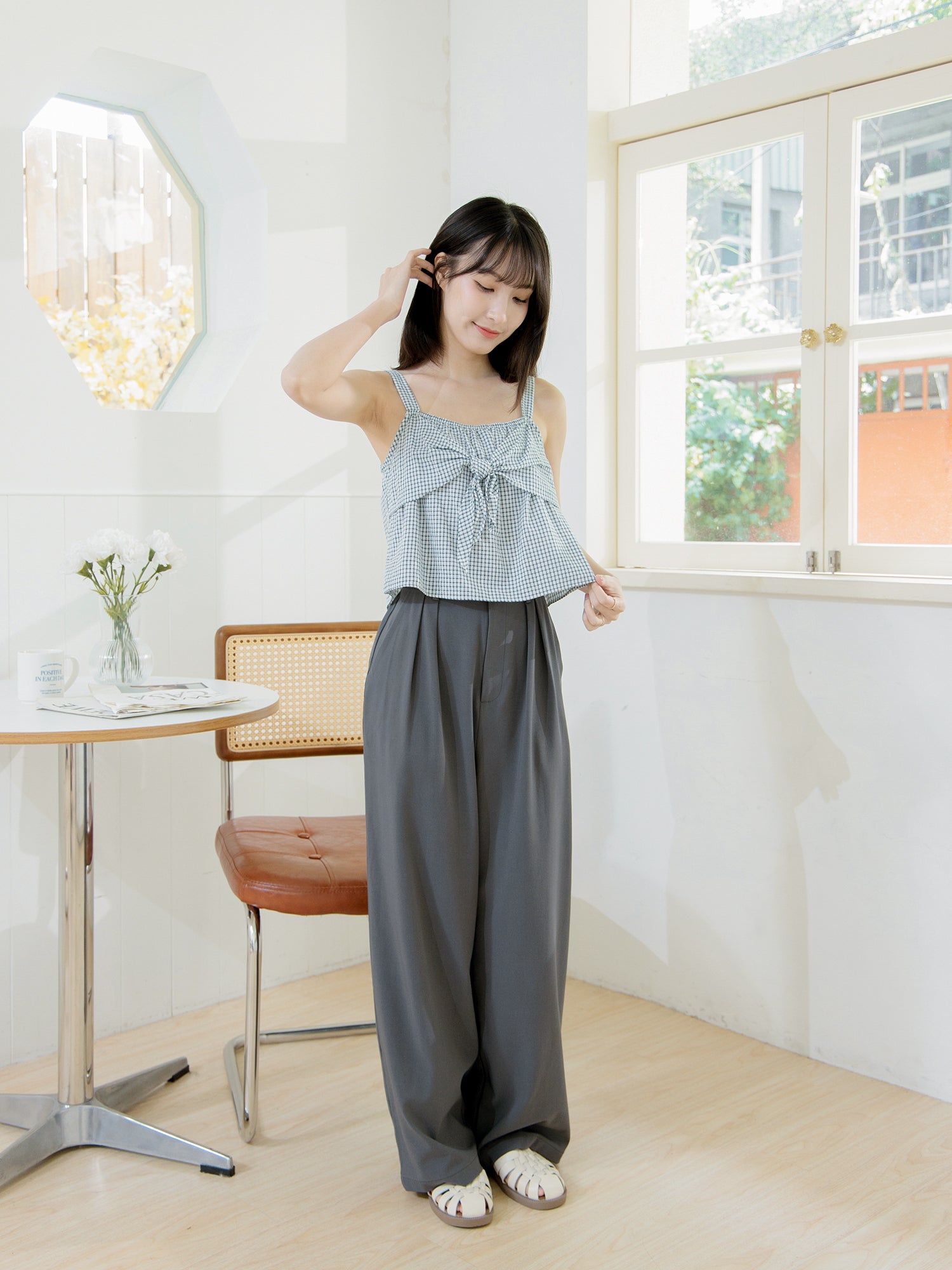 Tie Front Checker Top