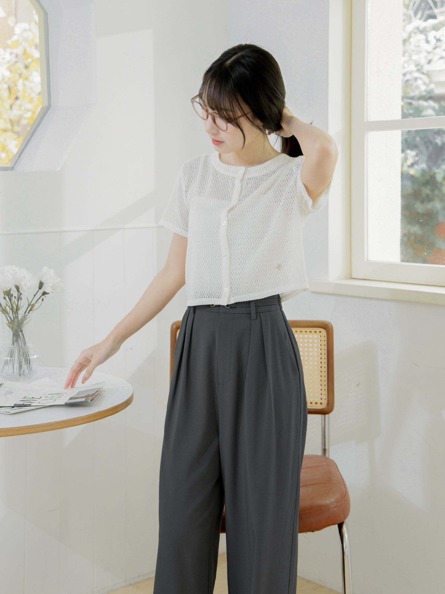 Metallic Buckled Pleated Pants