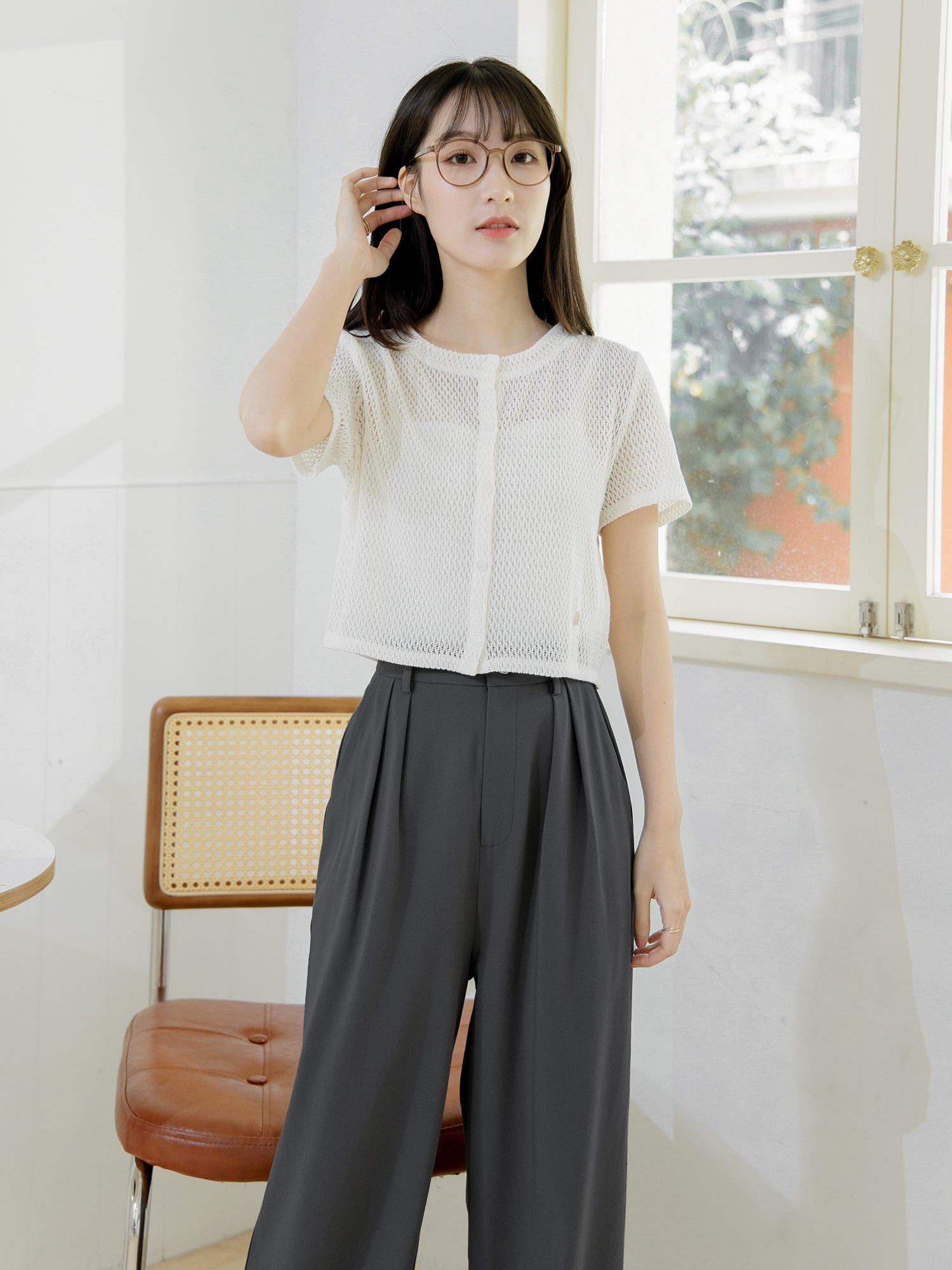 Metallic Buckled Pleated Pants