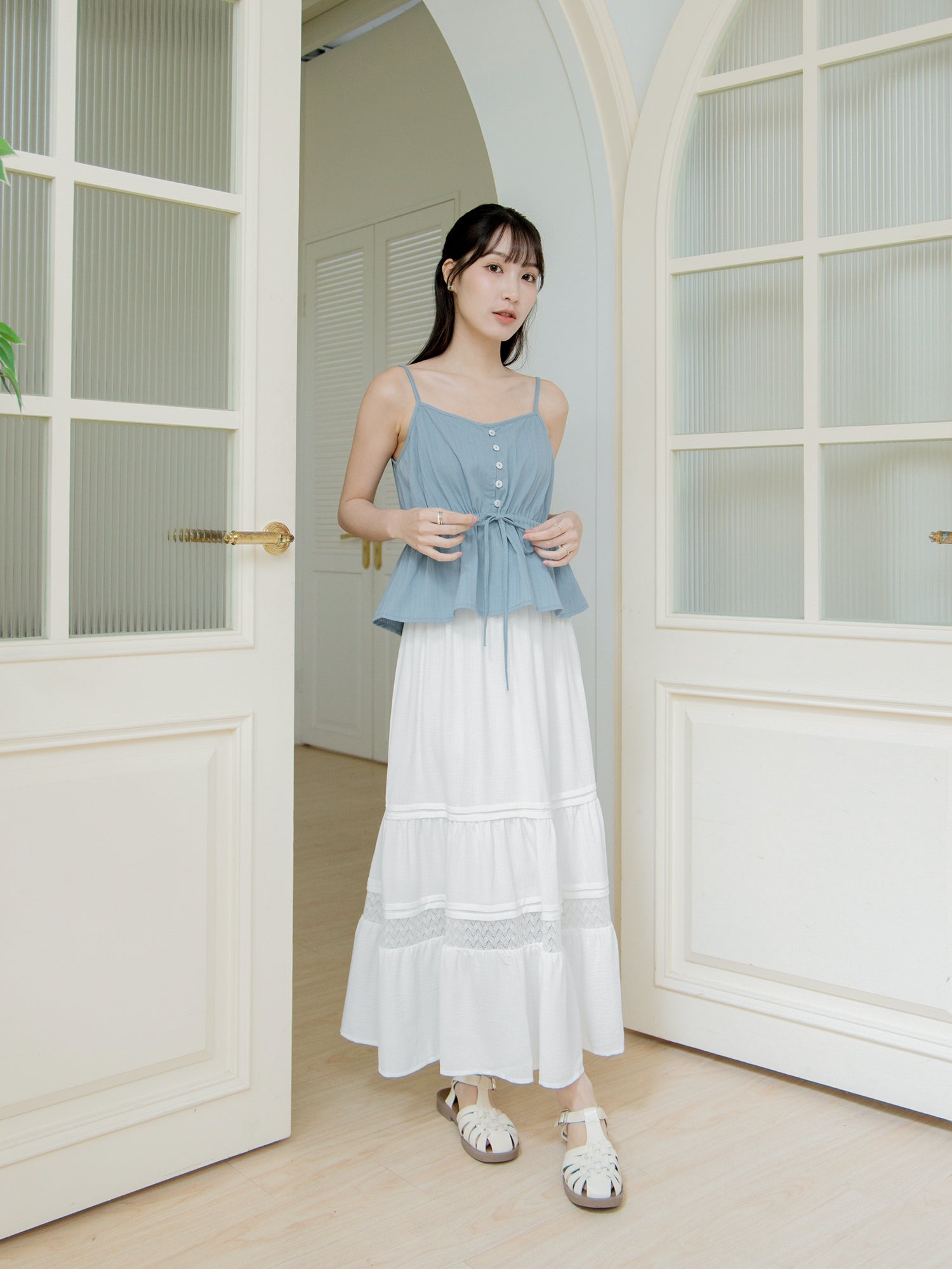 Buttoned Tie Waist Cami Top