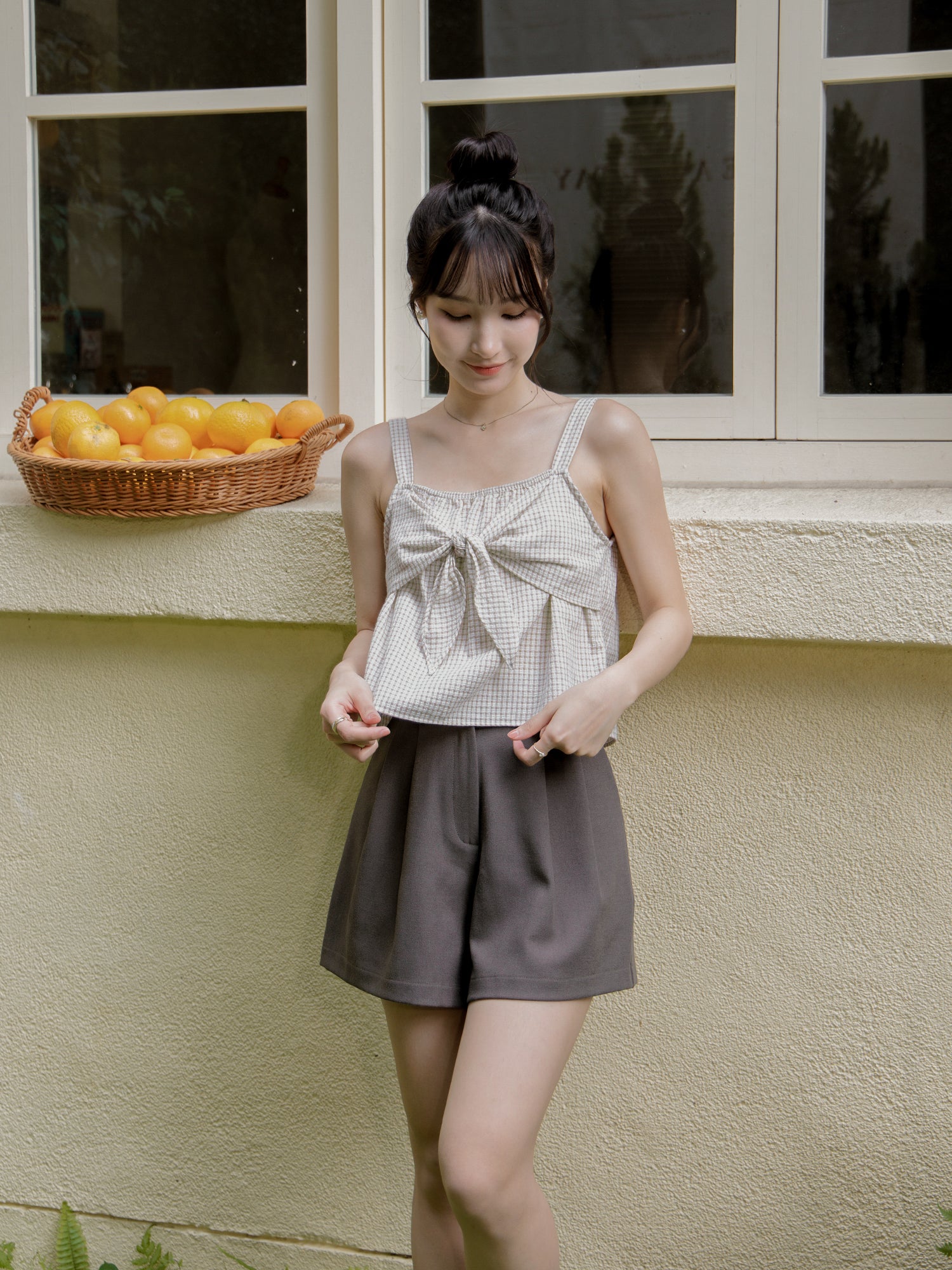 Tie Front Checker Top